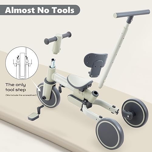 Miniatura 3 de Bobike Triciclo 5 en 1 para niños pequeños de 18 meses a 5 años, bicicleta para niños pequeños, triciclo para niños con mango de empuje y respaldo,