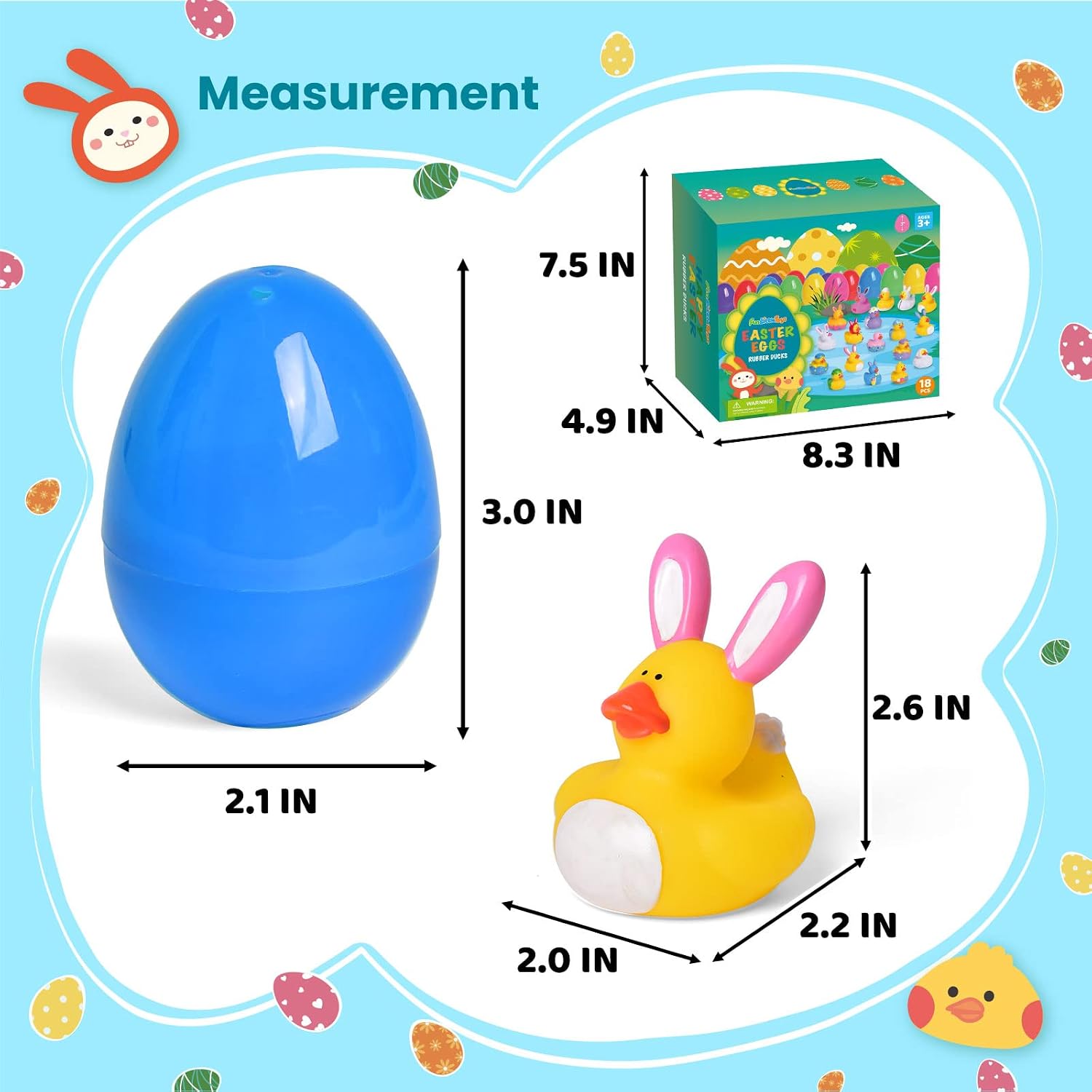 18PCS Prefilled Easter Eggs with Rubber Duck Toy Duckies for Kids, Bright Colorful Easter Eggs Filled with Assorted Bunny Rabbit Duckies for Fun Bath Toys, Easter Basket Stuffers and Party Favors