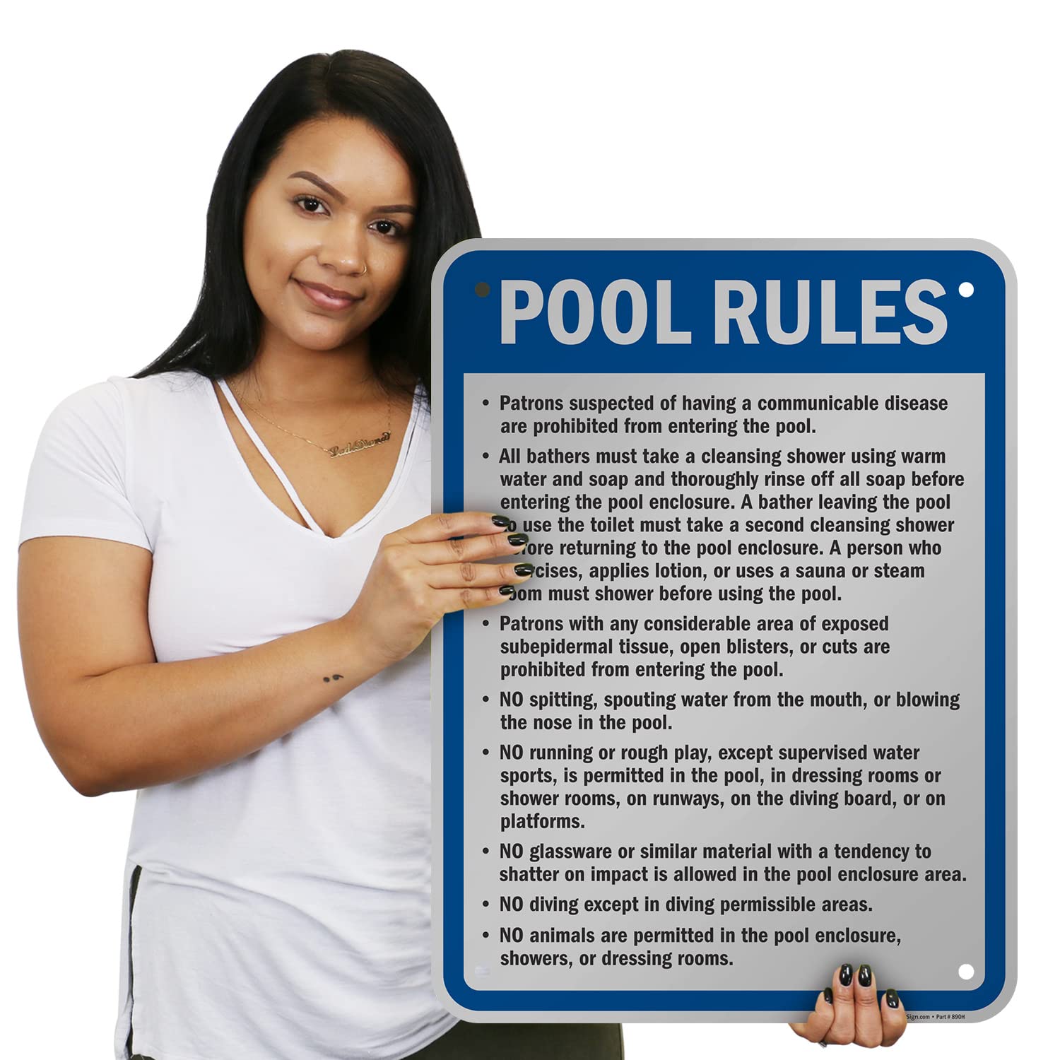 SmartSign 24 x 18 inch “Pool Rules - Patrons Having Communicable Disease Prohibited, No Animals…” Official Minnesota State Metal Sign, 80 mil Laminated Rustproof Aluminum, Blue, Black and White