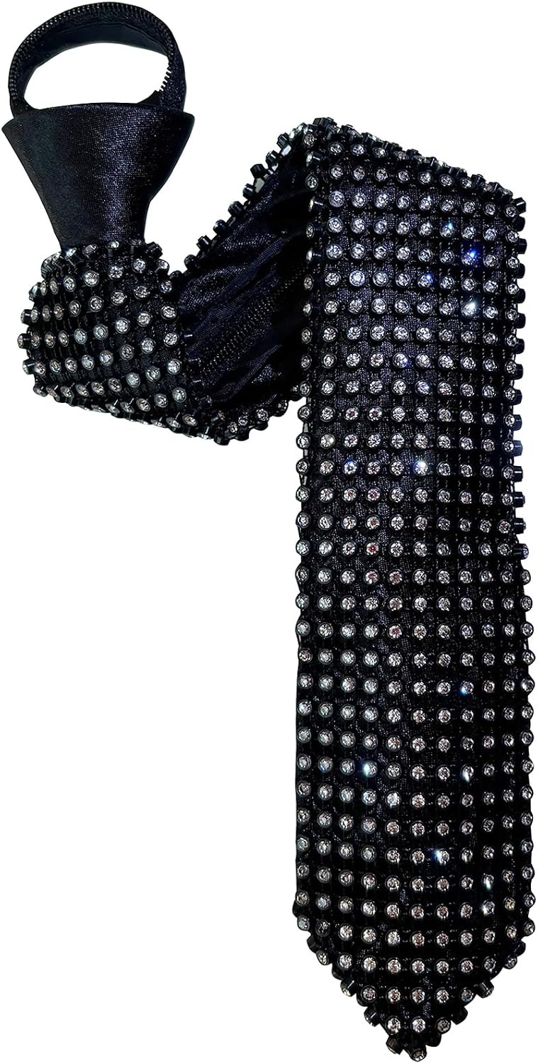 Rhinestone Necktie for Kids Shine Sparkle Artificial Diamonds Zipper Tie Adjustable Children Neck Tie