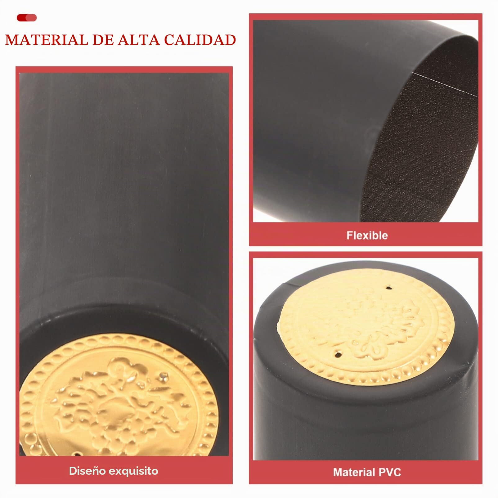 NUOBESTY Tapas De Botella De Vino Tinto 200 Piezas Fundas Termoretráctiles Pvc Para Sellado Seguro Accesorios De Bar Para Casa Oficina Bodega 2.36X1.22X1.22In