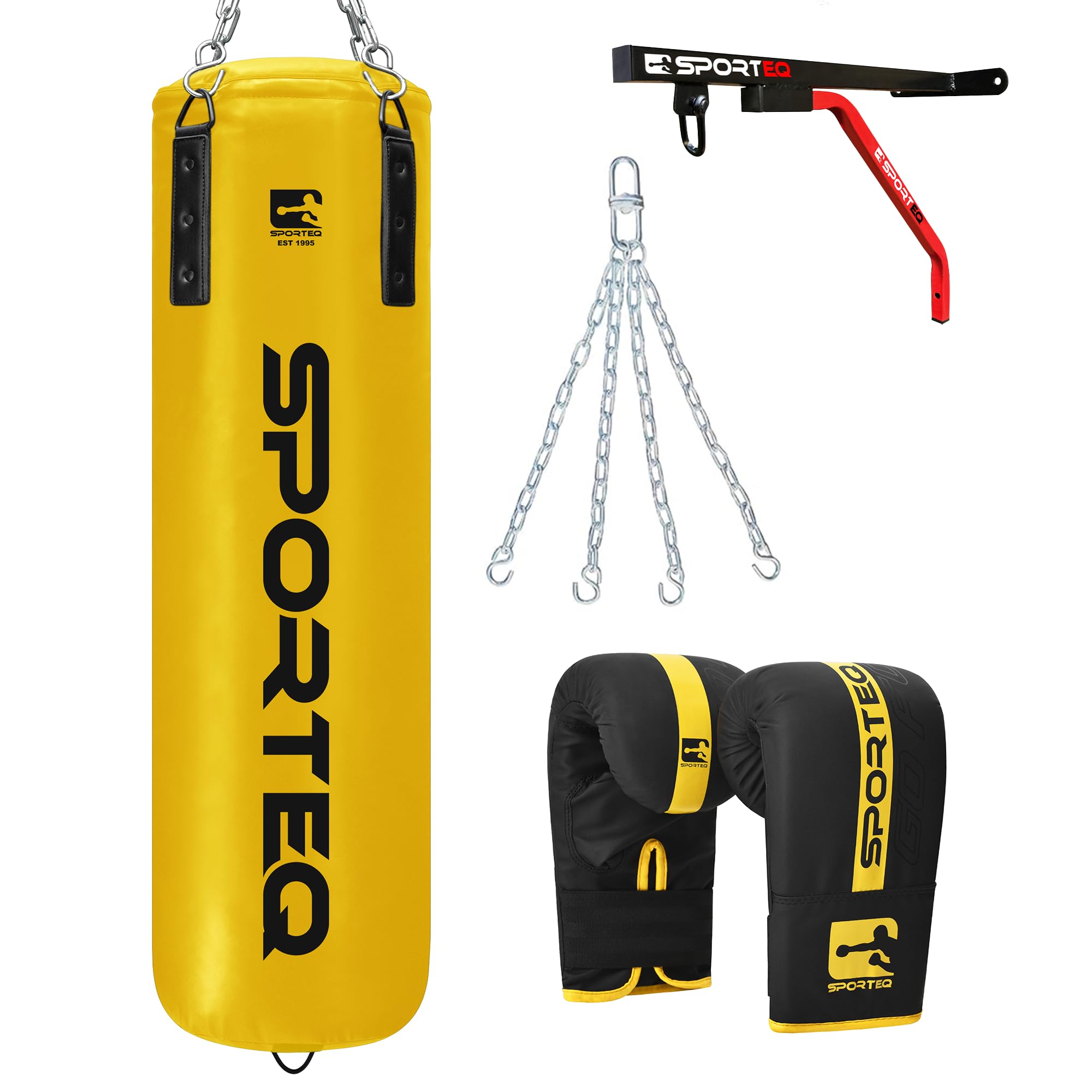 Sporteq Dyno Filled Heavy Boxing Punch Bag 3FT, 4FT & 5FT for All Ages & Genders | Punching Martial Arts Kickboxing Muay Thai Karate | Home & Commercial Gym Use (Yellow, 5FT)