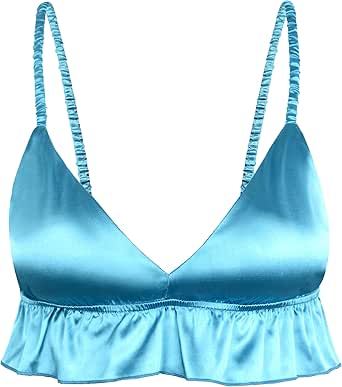 Satini Sissy Frilly Kant Getailleerd Zijdeachtig Satijn Lingerie Bralette (Babyroze, XXL
