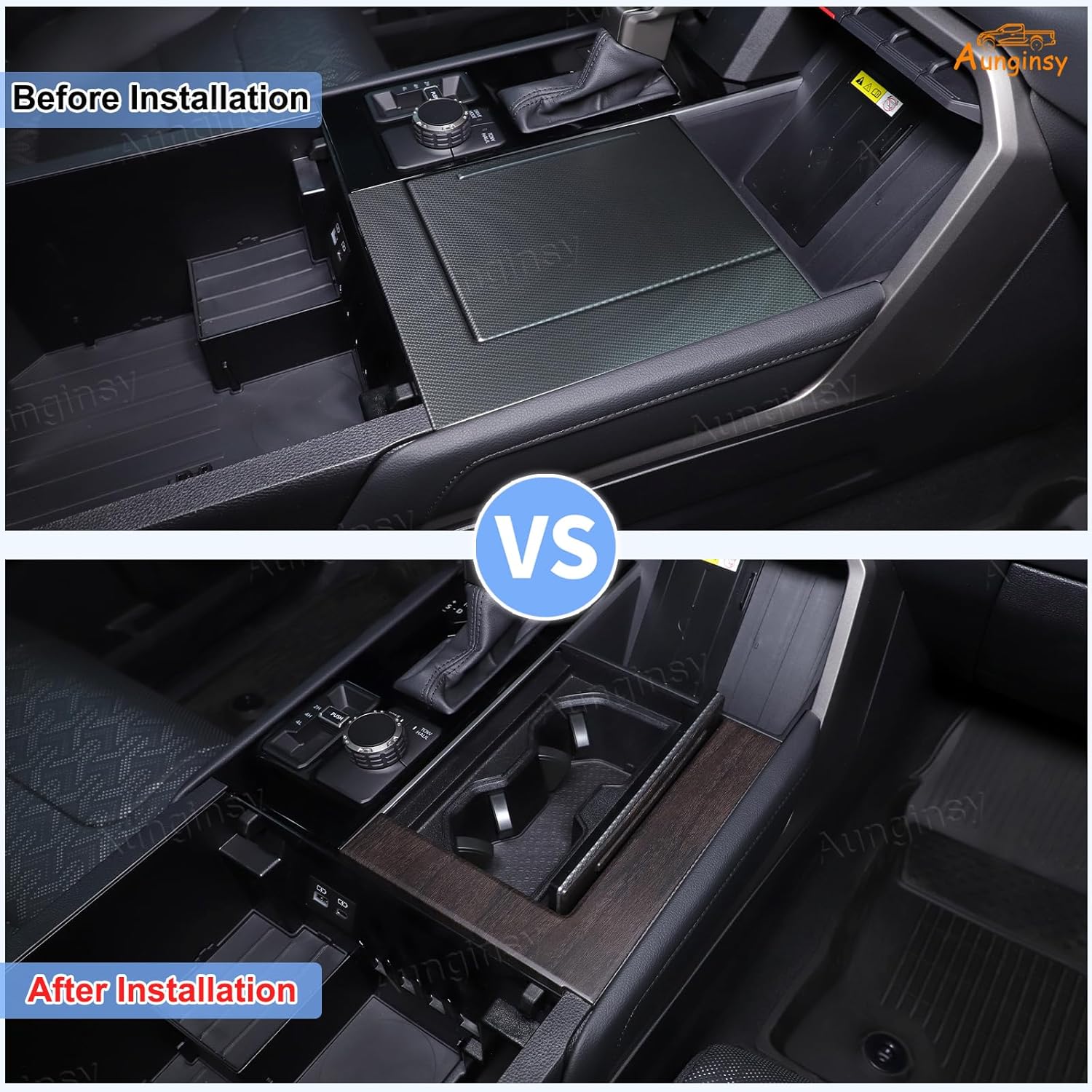 Aunginsy Car Center Console Cup Holder Panel Trim Cover Compatible with Toyota Tundra/Sequoia 2022-2025 Inner Central Control Water Cup Holder Panel Molding Decor Cover Accessories High Configuration