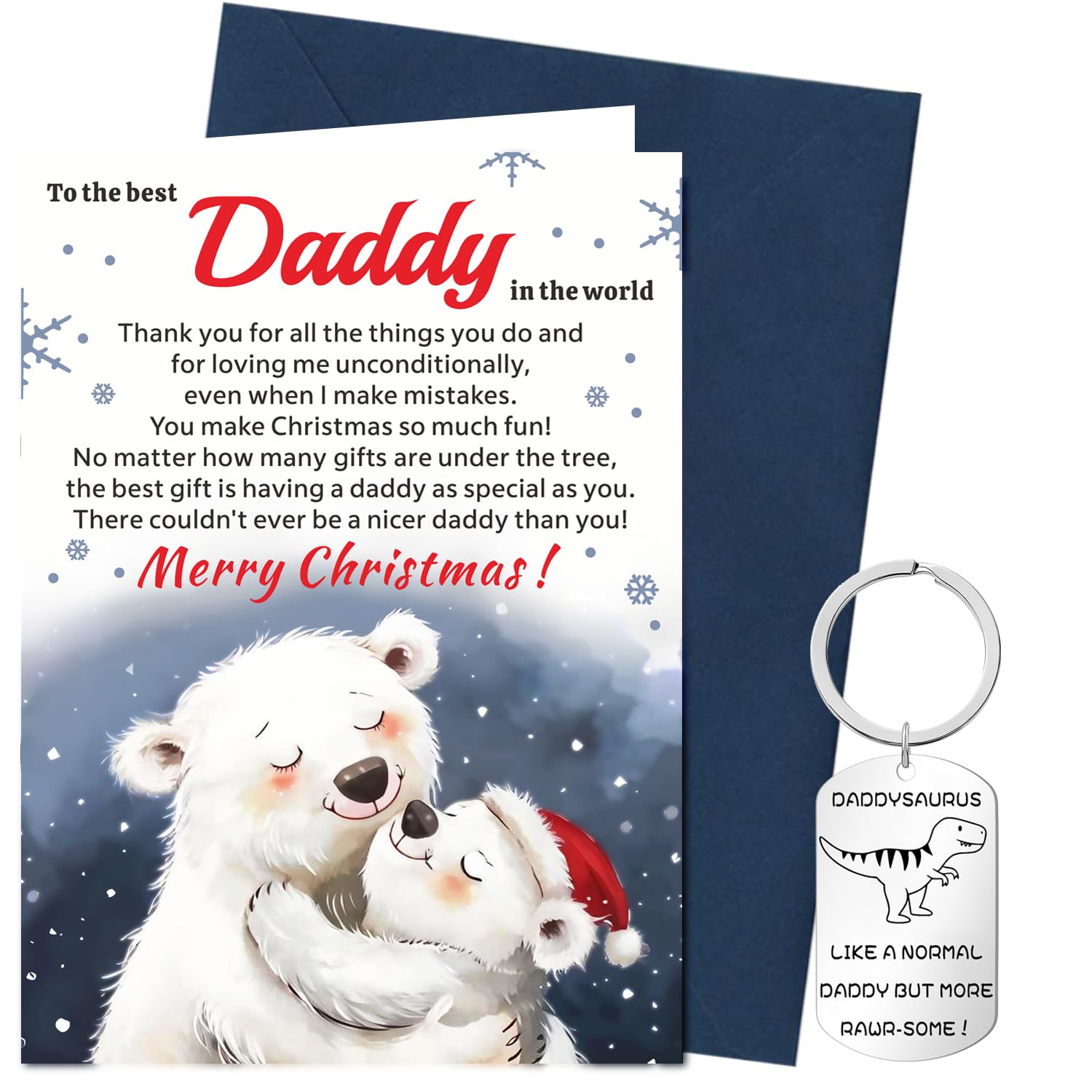 XINDY Daddy Christmas Card, Christmas Card for Dad Xmas Card Keyring Daddy Gifts from Daughter, Son, Kids with Envelope