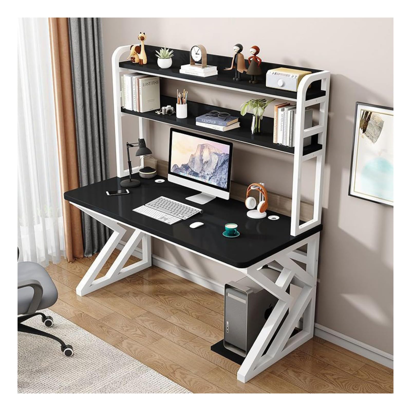 Wdsopk Black Computer Desk Home Office Desk Computer Desk With Storage Shelves,Modern Minimalist Desk With Sturdy Metal Frame Writing Study Workstation For Home And Office（-120X60x170cm）