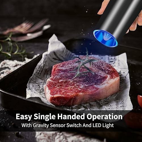 Miniatura 5 de LCK Molinillo de pimienta automático, molinillo de pimienta de inducción por gravedad, molinillo de sal eléctrico, luz LED con batería, operación