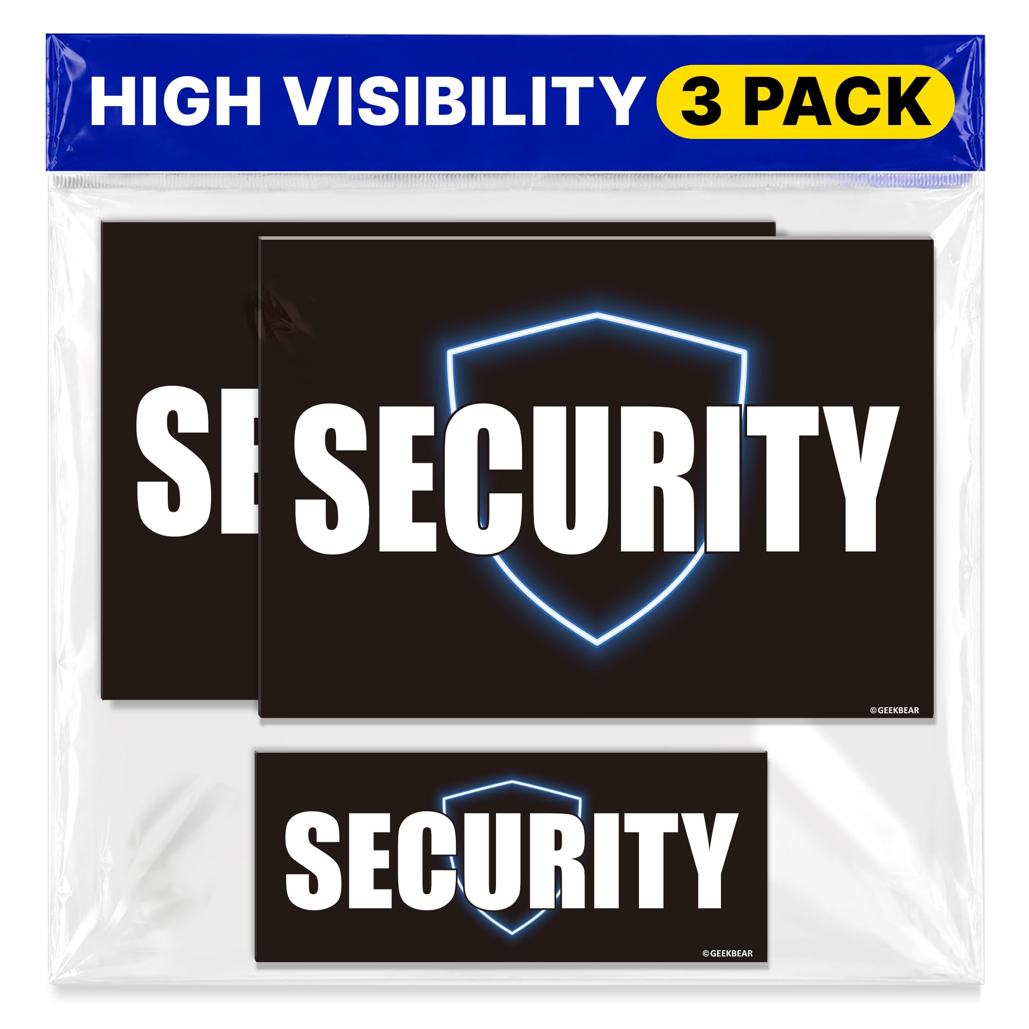 GEEKBEAR Security Car Magnet - Eye-Catching, Reflective, Weather-Resistant - Set of 3 (Black)