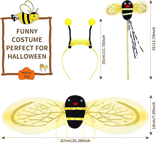 Miniatura 3 de Neer Accesorios de disfraces de Halloween de abeja para niñas y niños incluyen disfraz de falda tutú, falda de abeja, antena de hada, diadema y ala