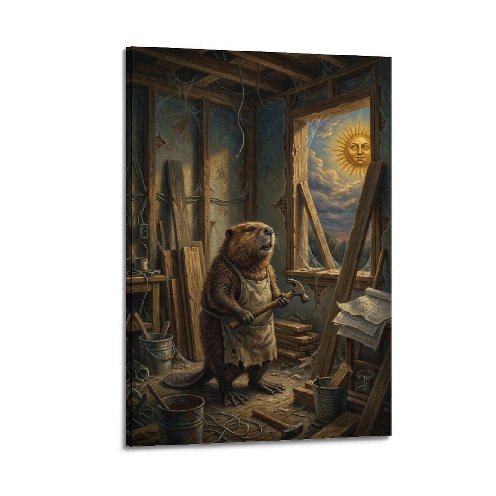 XKUGA Surreal Vintage Animal Poster Beaver Endless Repair Satire Modern Decorative Canvas Prints - Ideal Wall Art for Family, Man Cave, Game Room, Boys & Girls Bedroom 20x30inch(50x75cm)