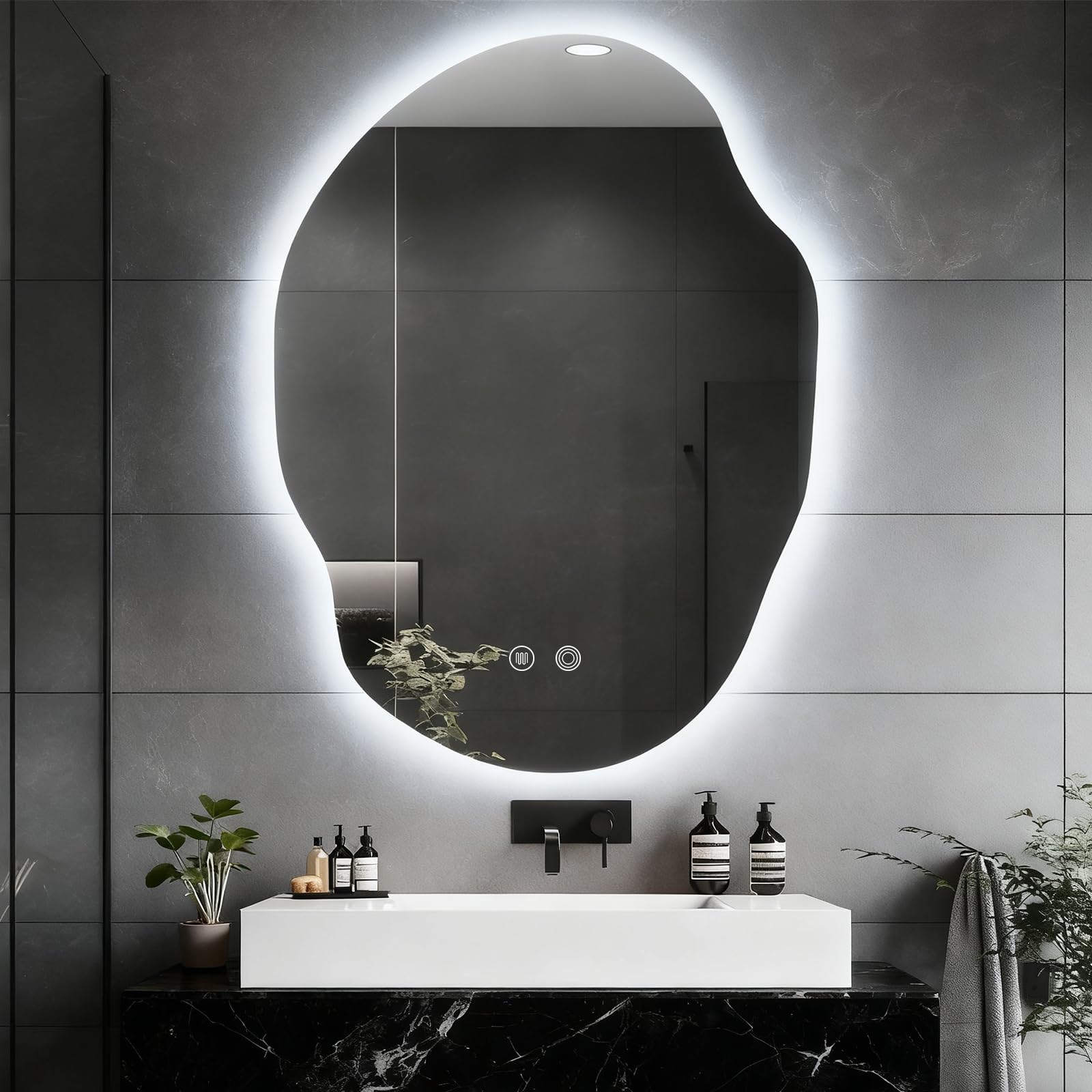 Photo 1 of PONYY Asymmetrical LED Bathroom Mirror - 30" x 22" Backlit, Anti-Fog, Dimmable