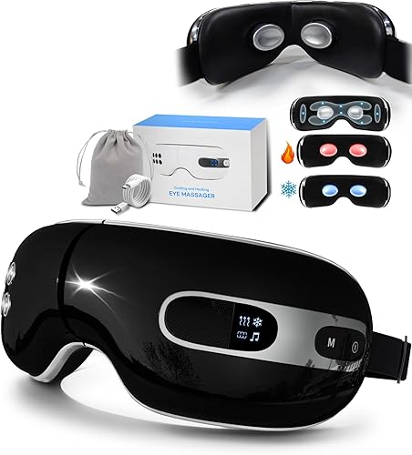 Masajeador de ojos con calor y enfriamiento para migrañas, ojos secos, máscara masajeador de ojos para relajación regalo para mujeres y hombres