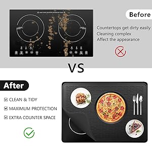 Stove Top Cover for Electric Stove, 28"x20" Thermochromic Silicone Stove Mat for Glass Top Stove, Glass Cooktop Protector, Range Covers for Electric Stove (Black-Pink,Temperature-changing)