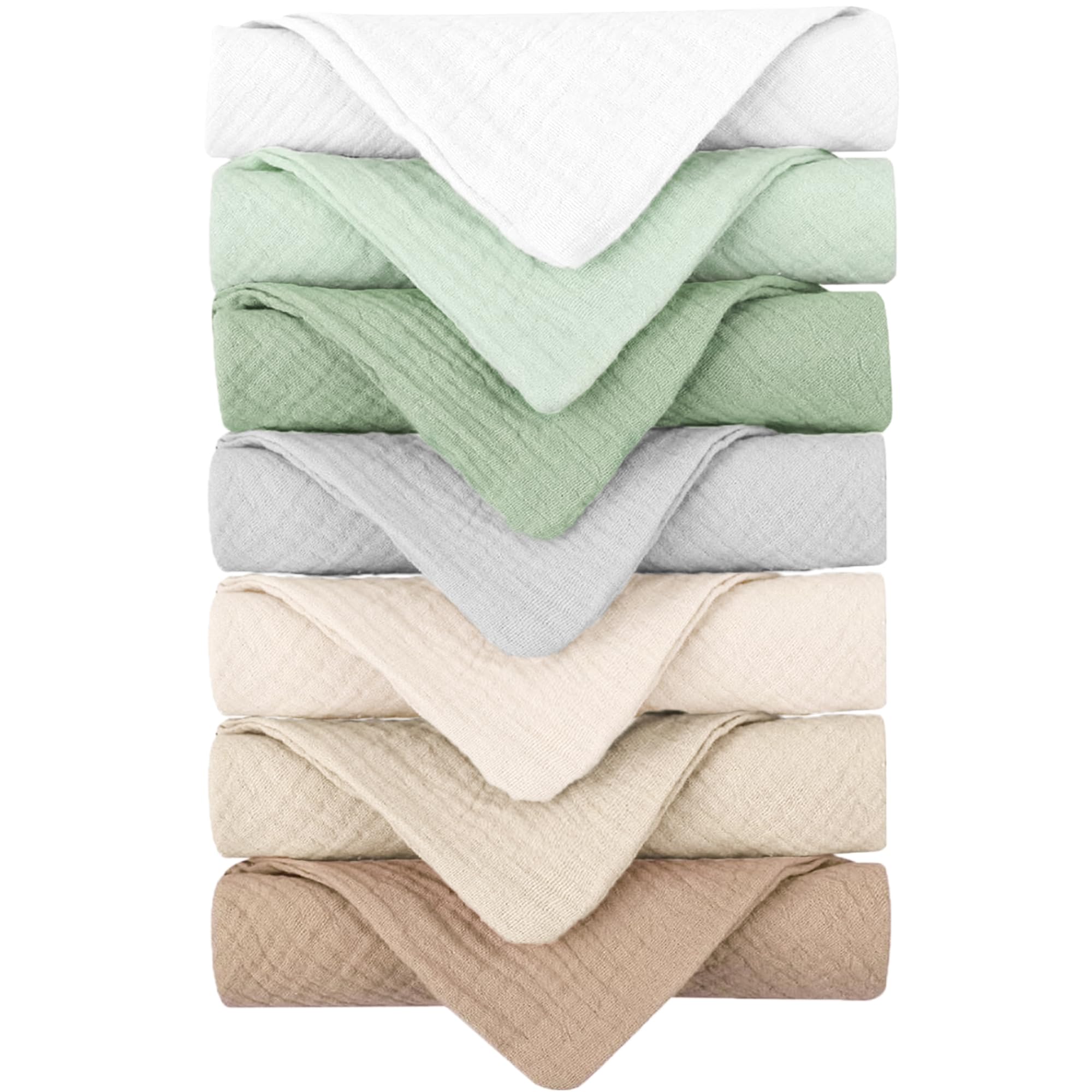 Konssy Baby Muslin Washcloths 7-Pack, 100% Cotton Baby Bath Washcloths, Soft & Absorbent Wash Cloths and Burp Cloths for Newborn Kids Girls & Boys, 11x11 inches