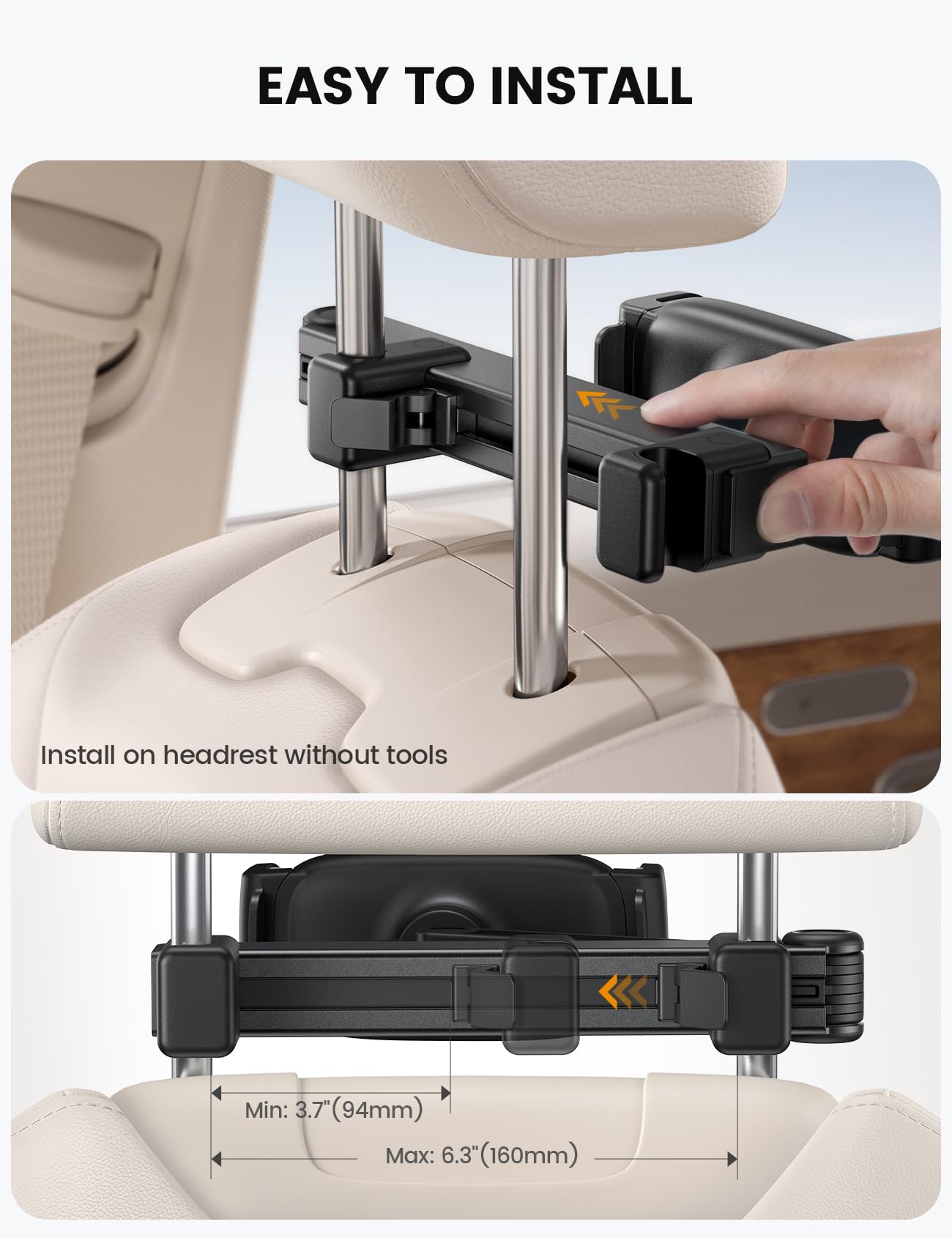 Lamicall Support Tablette Voiture pour Appuie-tête - [Verrouillable] [2026 Bras Extensible Biaxial] 360° Rotation, Support pour iPad Pro, Air, Mini, Switch, Autre 4,7 à 13" Téléphones et Tablette
