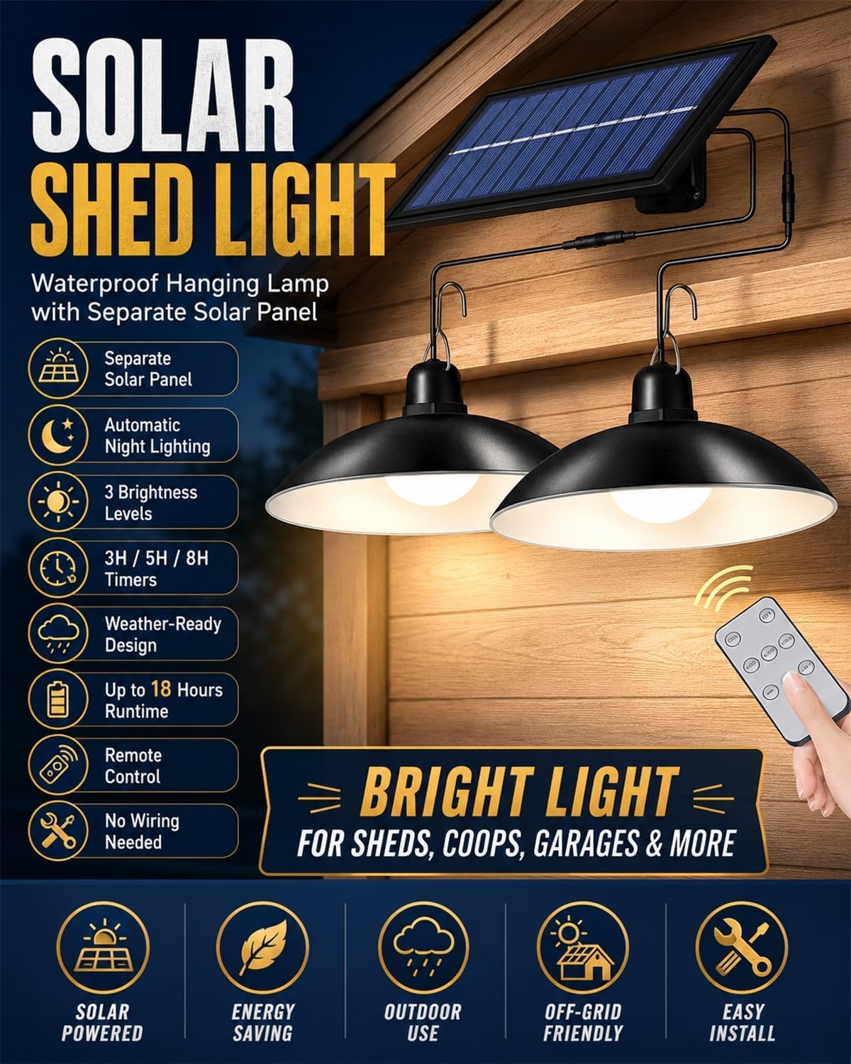 Lampada Solare Esterna Con Telecomando, Lampada A Sospensione Solare Per Esterni Grado Impermeabilità Ip65, Adatta Sia Per Interni Che Per Esterni: Ideale Per Abitazioni, Pollai Garage (Luce Calda)