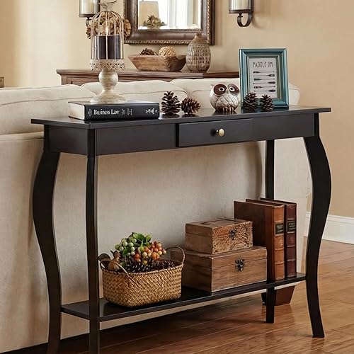 Miniatura 3 de ChooChoo Mesa consola estrecha con cajón, elegante mesa de sofá, mesa de entrada, color negro Negro -,Espresso,Blanco suave,Blanco