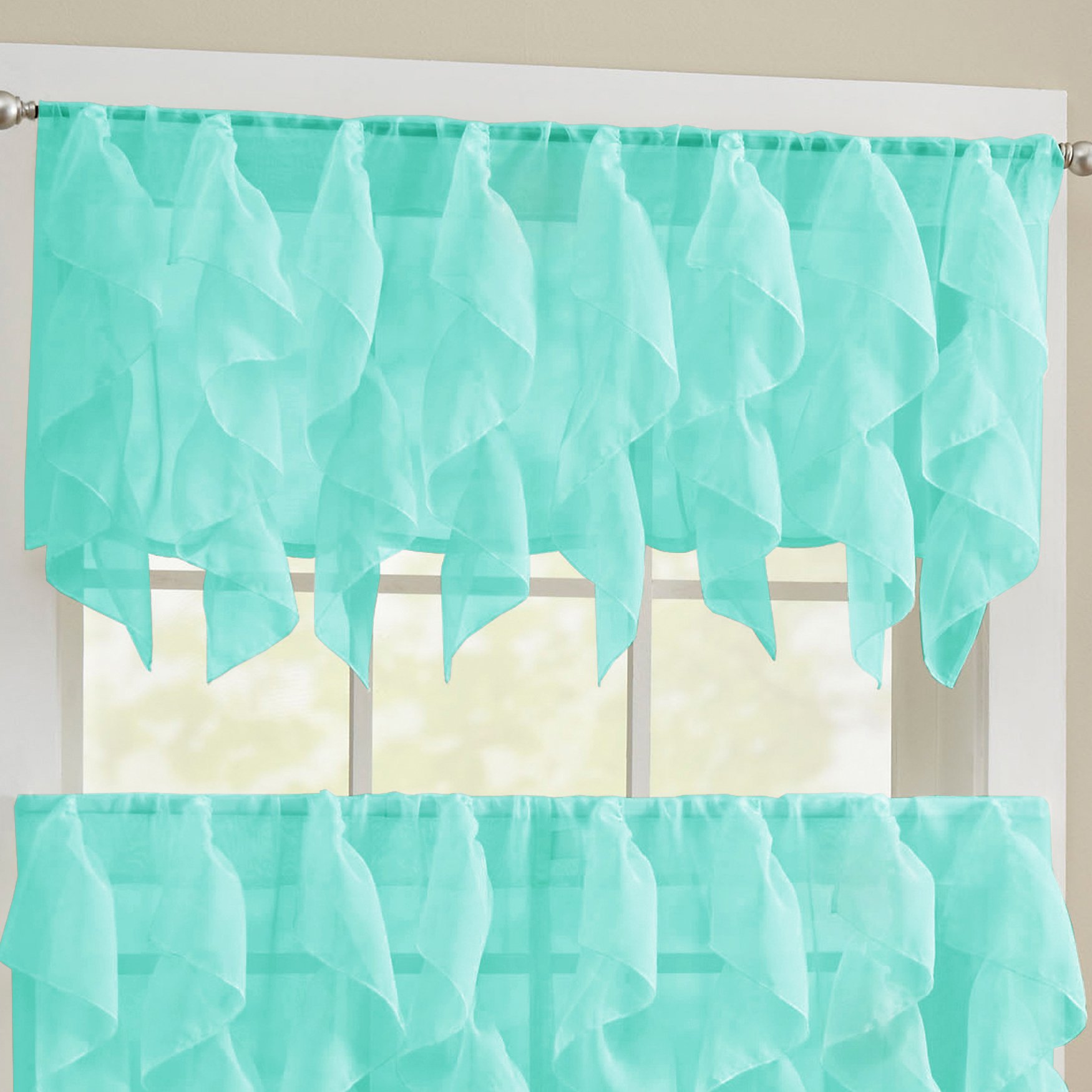 Sweet Home Collection Kitchen Curtains for Windows 40+ Styles &amp; Colors Swag, Valance, Tier Sets &amp; Panels Cafe Curtains for Farmhouse, Rustic, Modern Décor, Sheer Sea, Valance