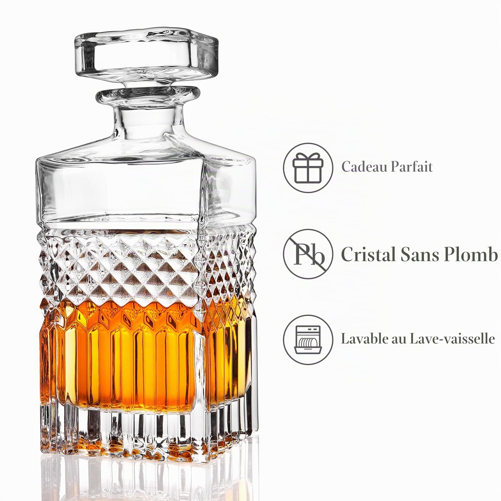 Carafe à décanter à whisky en cristal sans plomb de 900 ml avec bouchon dans une boîte cadeau, carafe à décanter de qualité supérieure pour whisky, bourbon, carafe à whisky pour homme