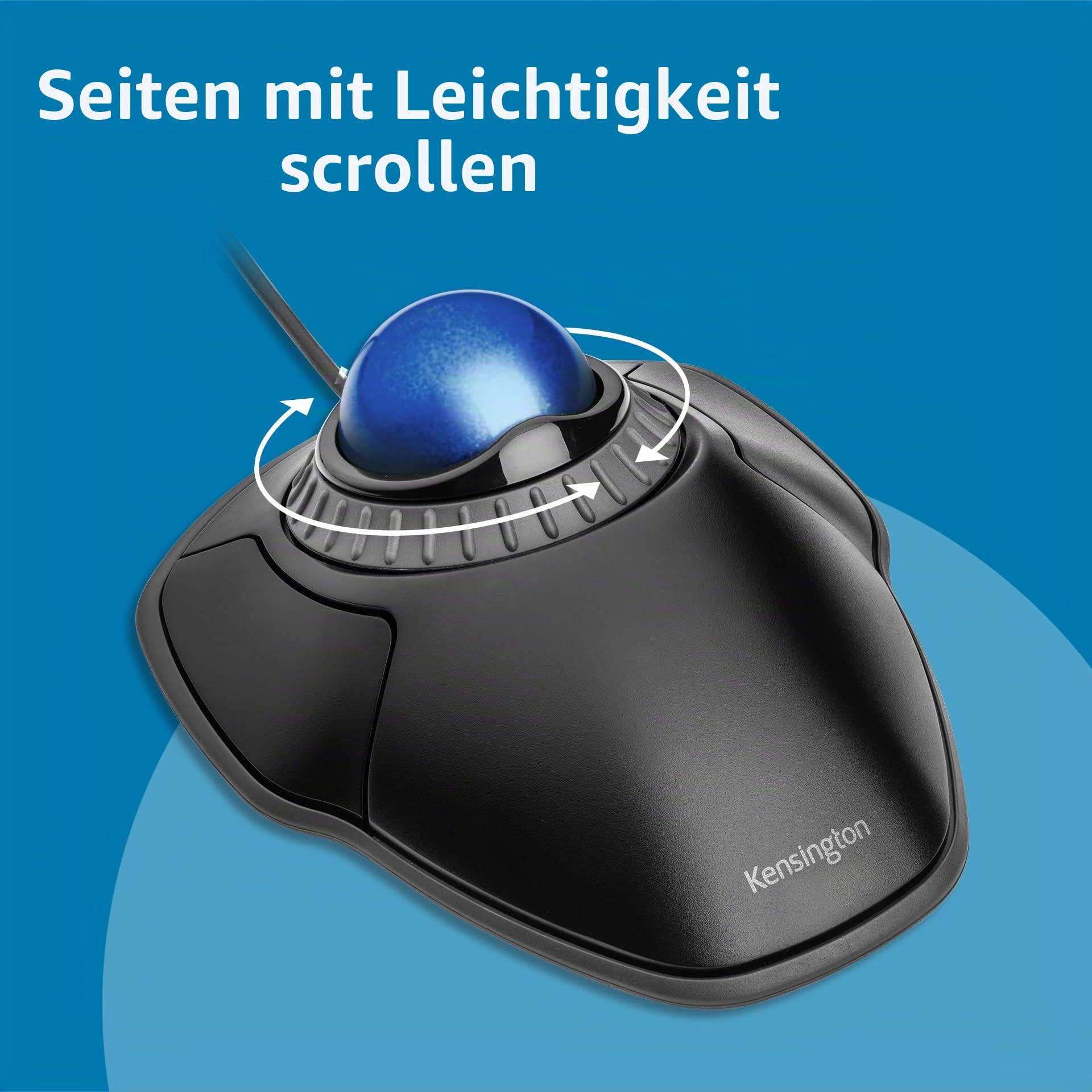 Kensington Orbit TrackBall, Kabelgebundene ergonomische TrackBall-Maus mit Scroll-Ring, 40 mm Kugel, Kompatibel mit Windows & macOS, für Rechts- und Linkshänder, Schwarz/Blau, K72337EU