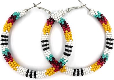 Southwestern Navajo Pattern Seed Beaded Hoop Earrings