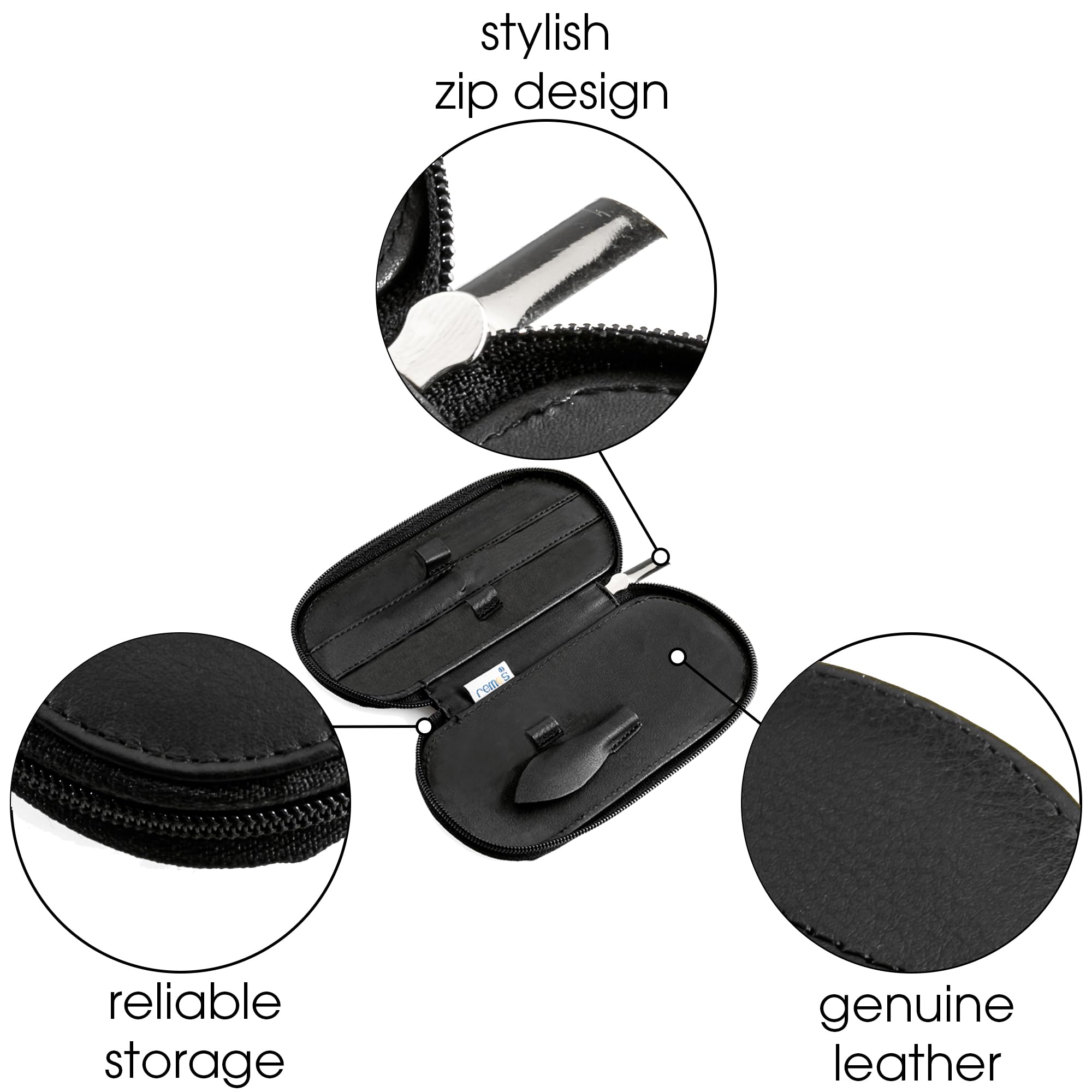 REMOS Astuccio pelle manicure vuoto da equipaggiare con 5 strumenti - nero
