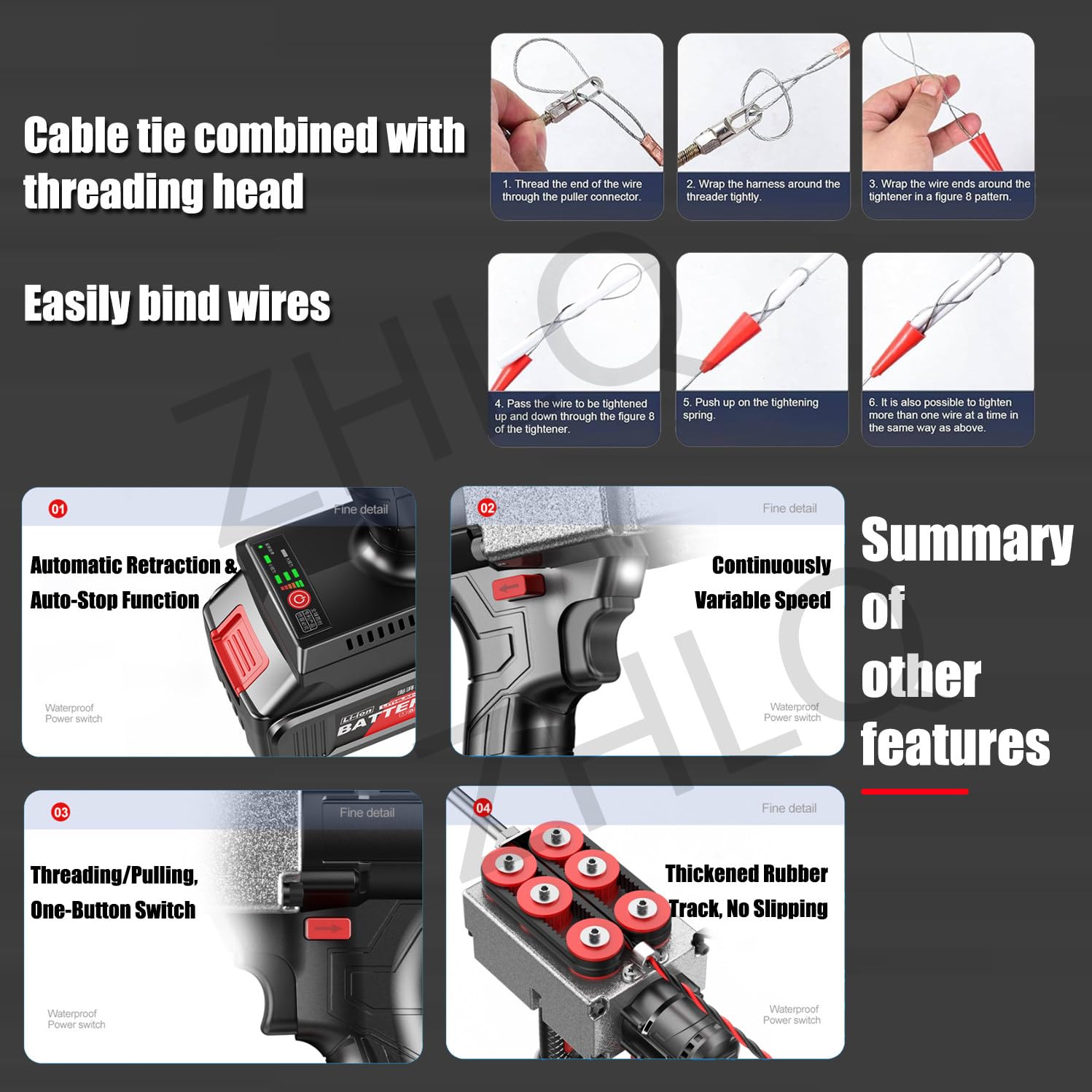 Máquina Roscadora Inalámbrica, Máquina Roscadora Eléctrica De Litio Sin Escobillas, Máquina De Cableado De Pared para Electricistas, Máquina Roscadora De Pared para Electricistas,15m-37500m*2