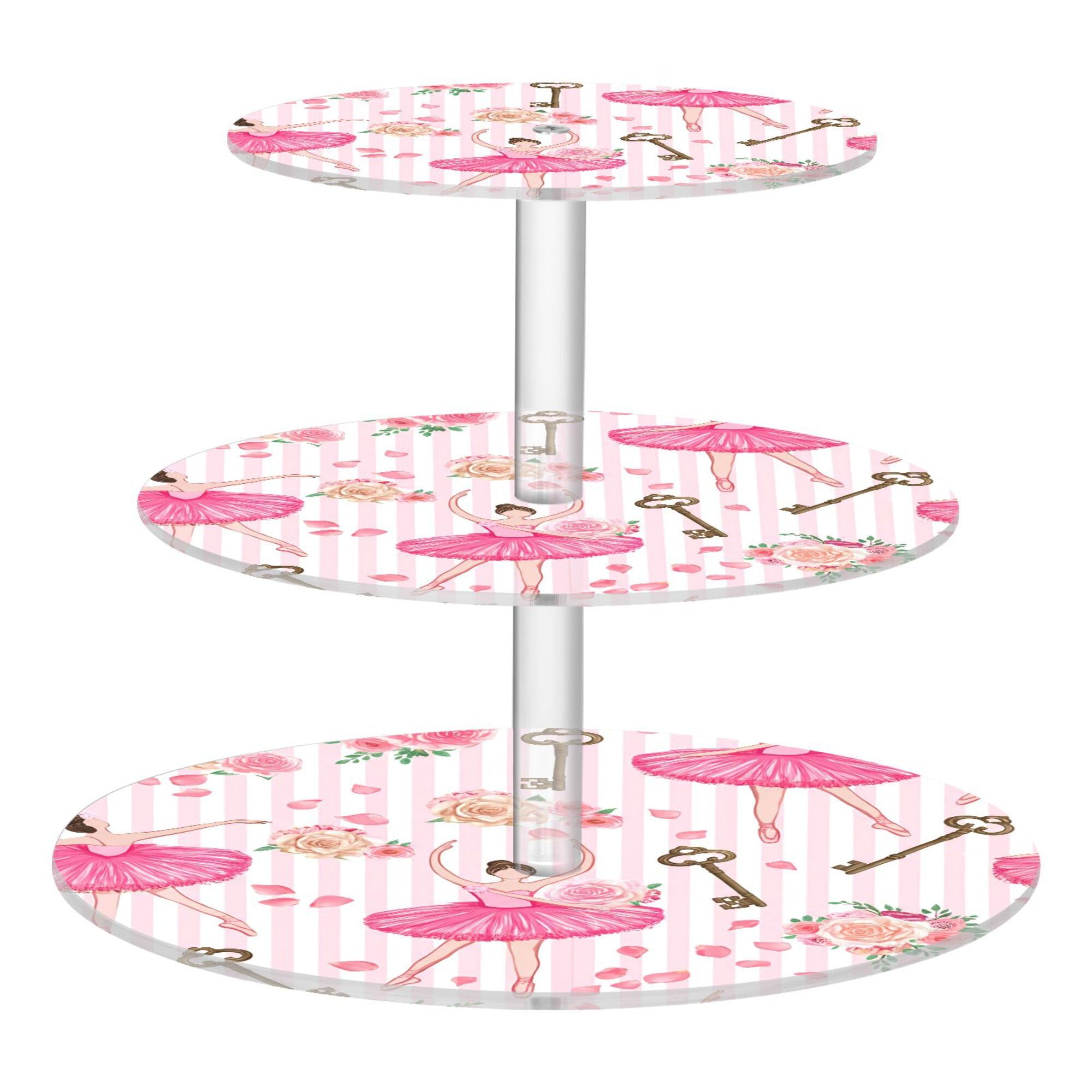 PYBUG Ballet Girl 3 Tier Acrylic Cupcake Stands Tower,Dessert Table Display Set for Tea Party,Wedding,Birthday, Baby Shower
