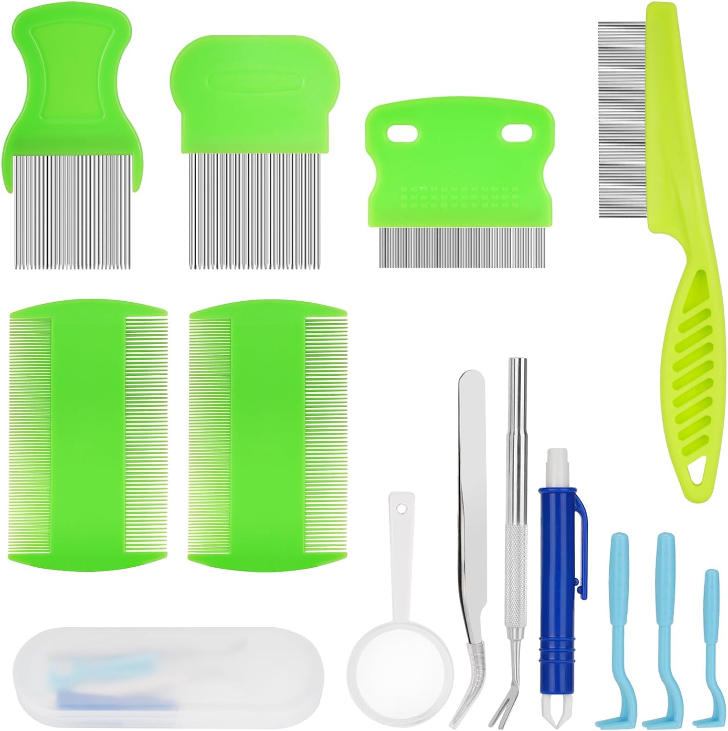 11pcs Tick Remover Tool Kit for Cat & Dog, 6 Pet Flea Combs and 5 Tick Removal Tool Including Storage Box,flea and Tick Treatment for Cats