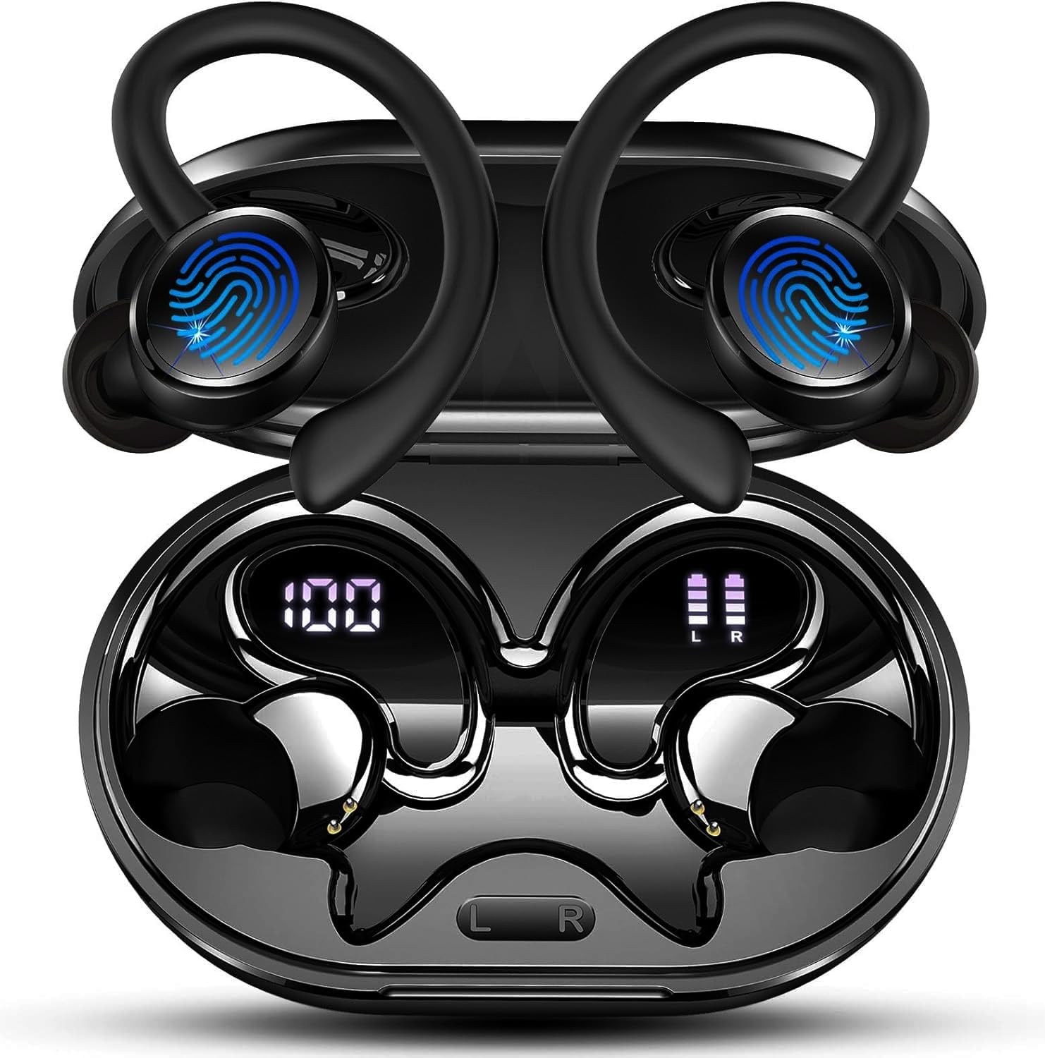 Cuffie Bluetooth 5.4 Sport, 2026 Auricolari Bluetooth con 6D Bass Stereo, 50 Ore Cuffie In Ear Cancellazione Rumore ENC e 4 HD Mics, HiFi Cuffiette LED Display, IP7 Impermeabile Cuffie Senza Fili
