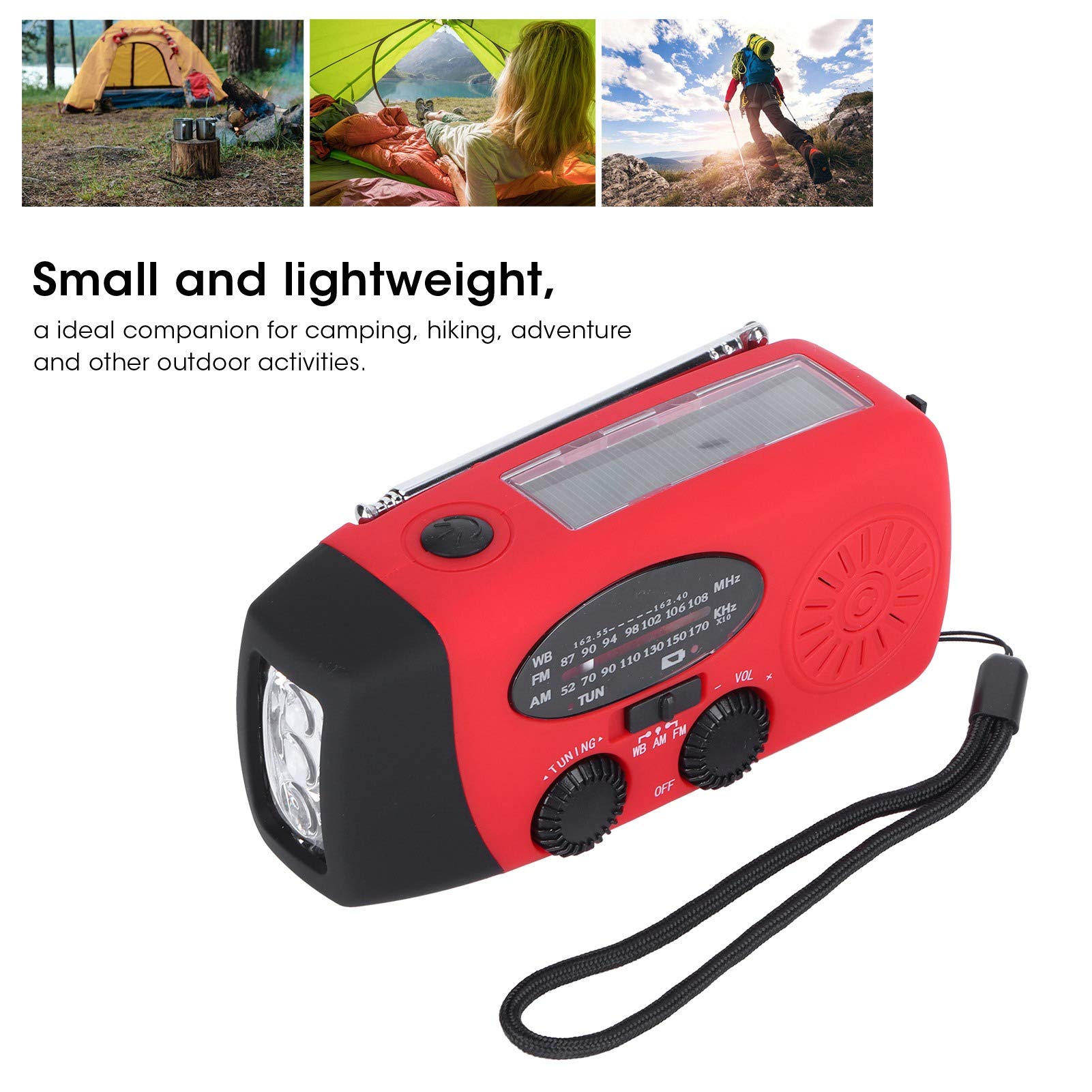 Radio Multifonction FM/AM/NOAA – Lampe Torche – Charge Solaire/Manivelle/USB – Pour Urgence & Camping