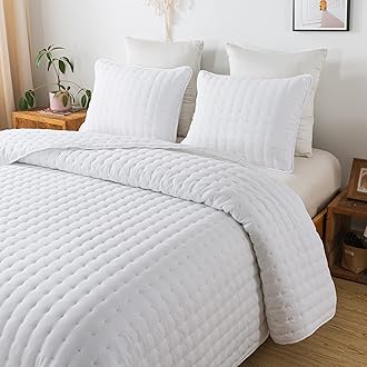 White Quilt Sets King Size with Pillow Sham King Quilt Bedding Set Lightweight Soft Bedspread Coverlet Set for Summer Spring All Season
