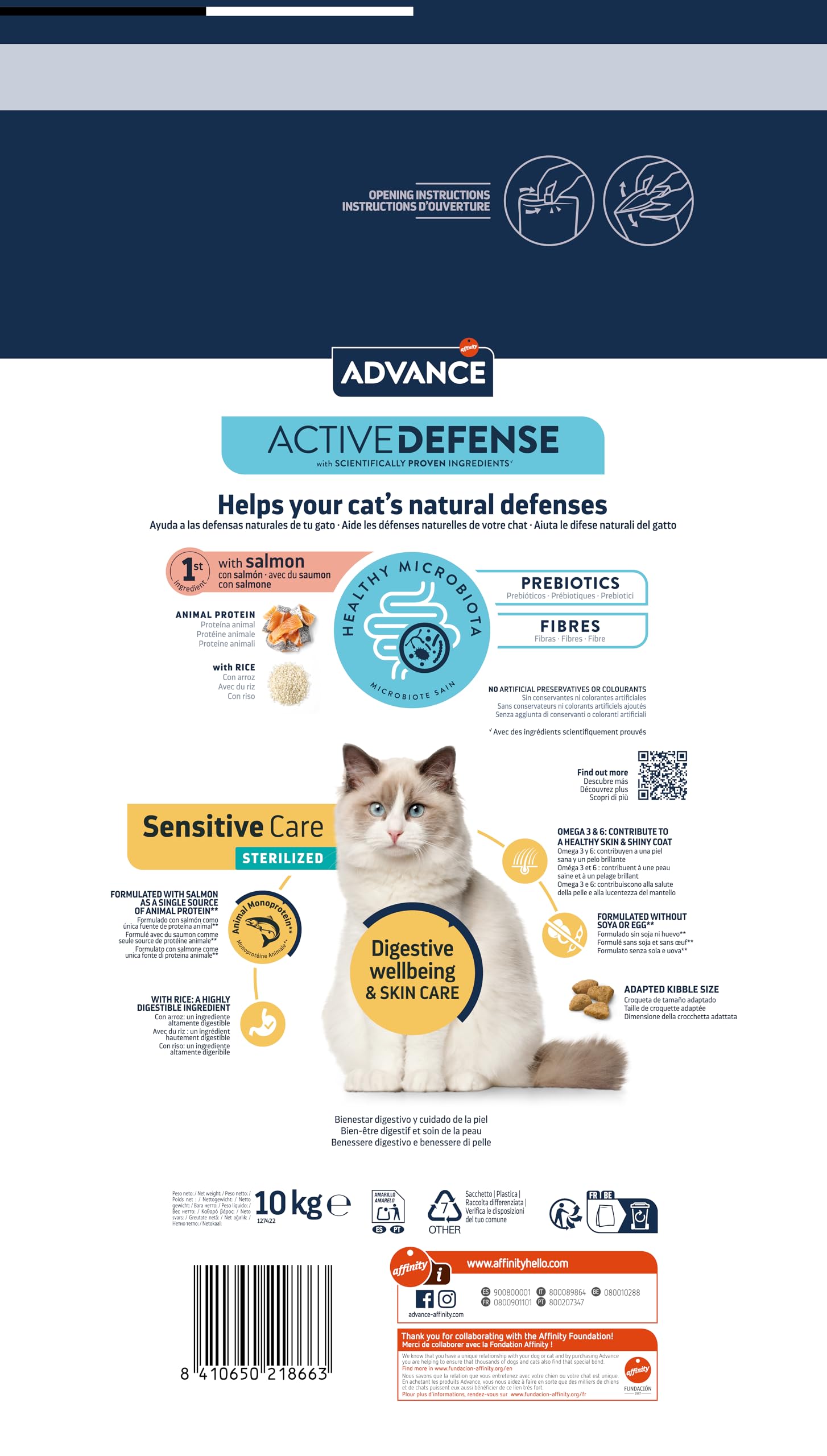 Advance Cat Adult Sensitive Sterilized, Pienso para Gatos Adultos Esterilizados con Sensibilidades Digestivas con Salmón, 10kg