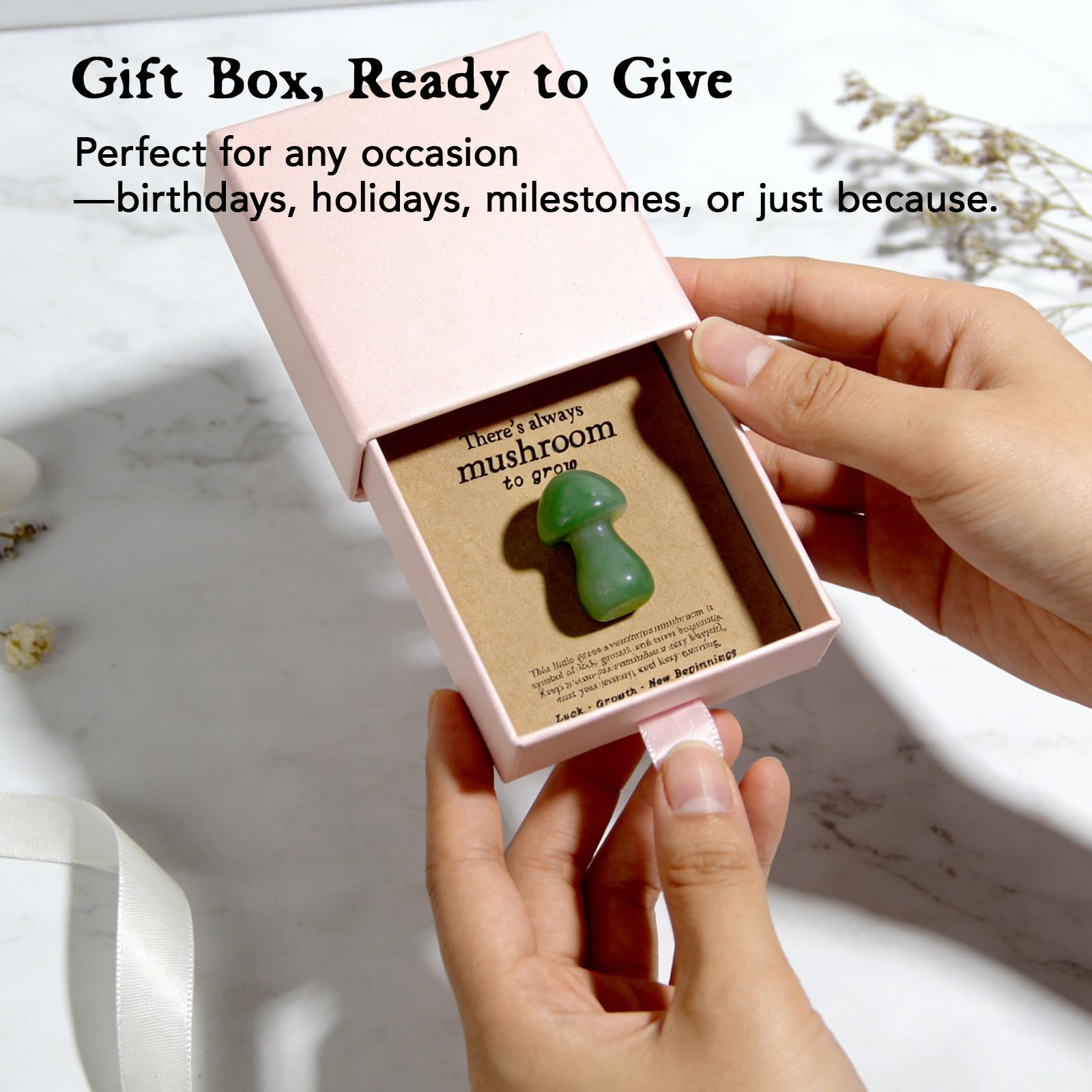 Green Aventurine Mushroom Crystal Gift for Women Friend Sister Daughter, Luck Growth New Beginnings Keepsake for Desk Office Shelf Decor, Graduation Birthday Christmas Good Luck Gift (Green)