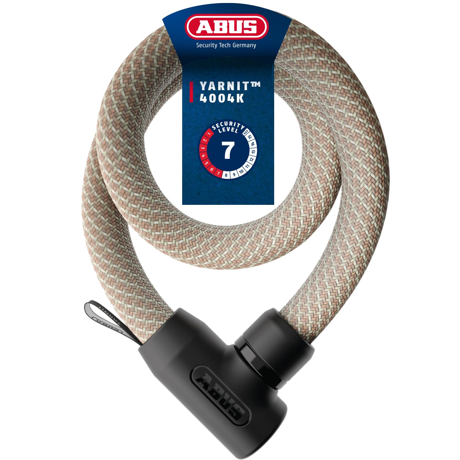 ABUS Candado de cadena YARNIT 4004K: candado textil ligero para la seguridad de bicicletas y patinetes eléctricos; candado flexible para bicicletas con nivel de seguridad 7; longitud 110 cm, beige