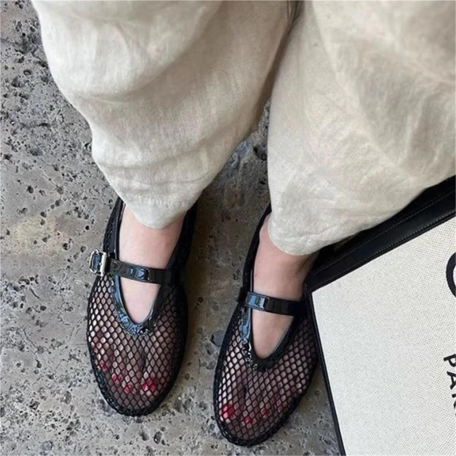 Ballerinas Damenschuhe Aushöhlen Atmungsaktives Mesh Flache Sohle Sandalen Sommer Cool Niedriger Absatz Für Damen