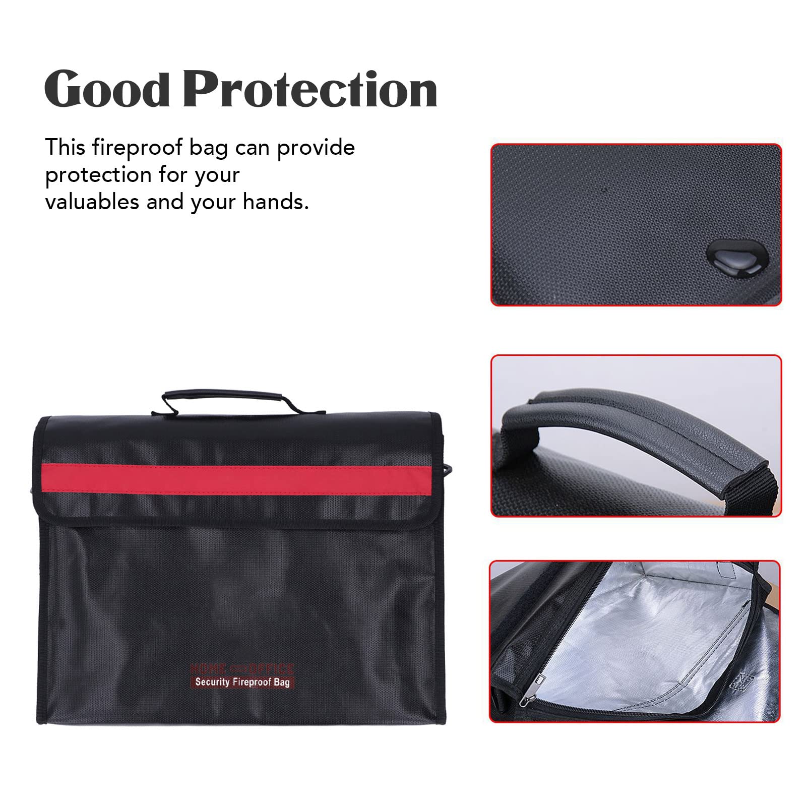Borsa Sicurezza ignifuga SustVita con striscia riflettente per la sicurezza notturna, borsa portadocumenti ignifuga portatile per documenti e oggetti di valore, 15,3 x 11 x 3,7