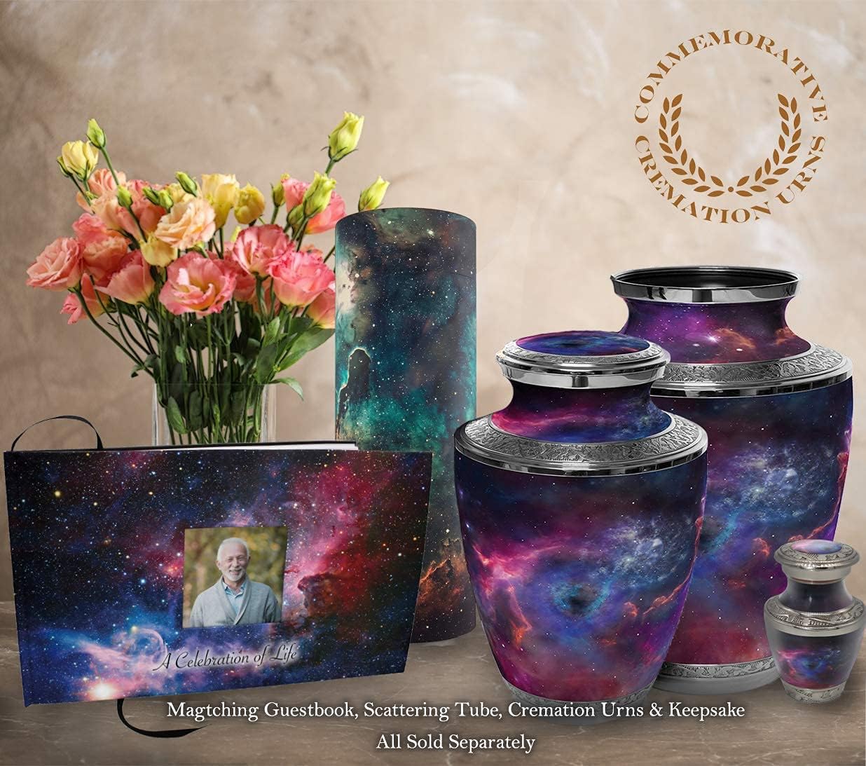 Cosmic Galaxy Nebula Keepsake Urns for Human Ashes with Velvet Gift Box for Cremation Keepsakes for Ashes - Small Cremation Urn and Small Keepsake Urn Set of 4