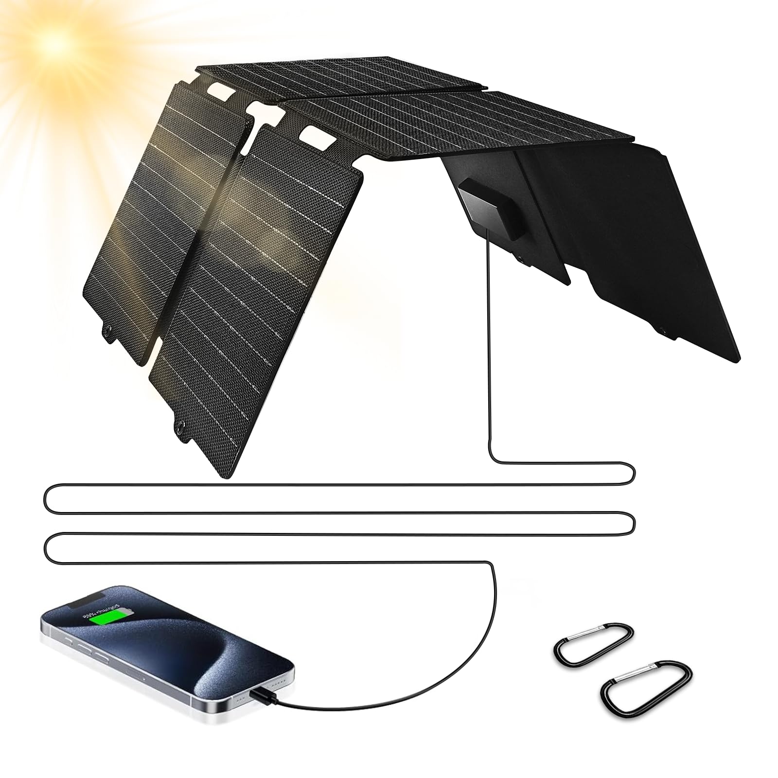 QLAYA 30W Cell Phone Solar Chargers for iPhone Android, 6 Foldable Portable Solar Panels for Camping Outdoor Hiking, IPX4 Waterproof Solar Phone Charger for iPhone,Backpacking Solar Panel Foldable
