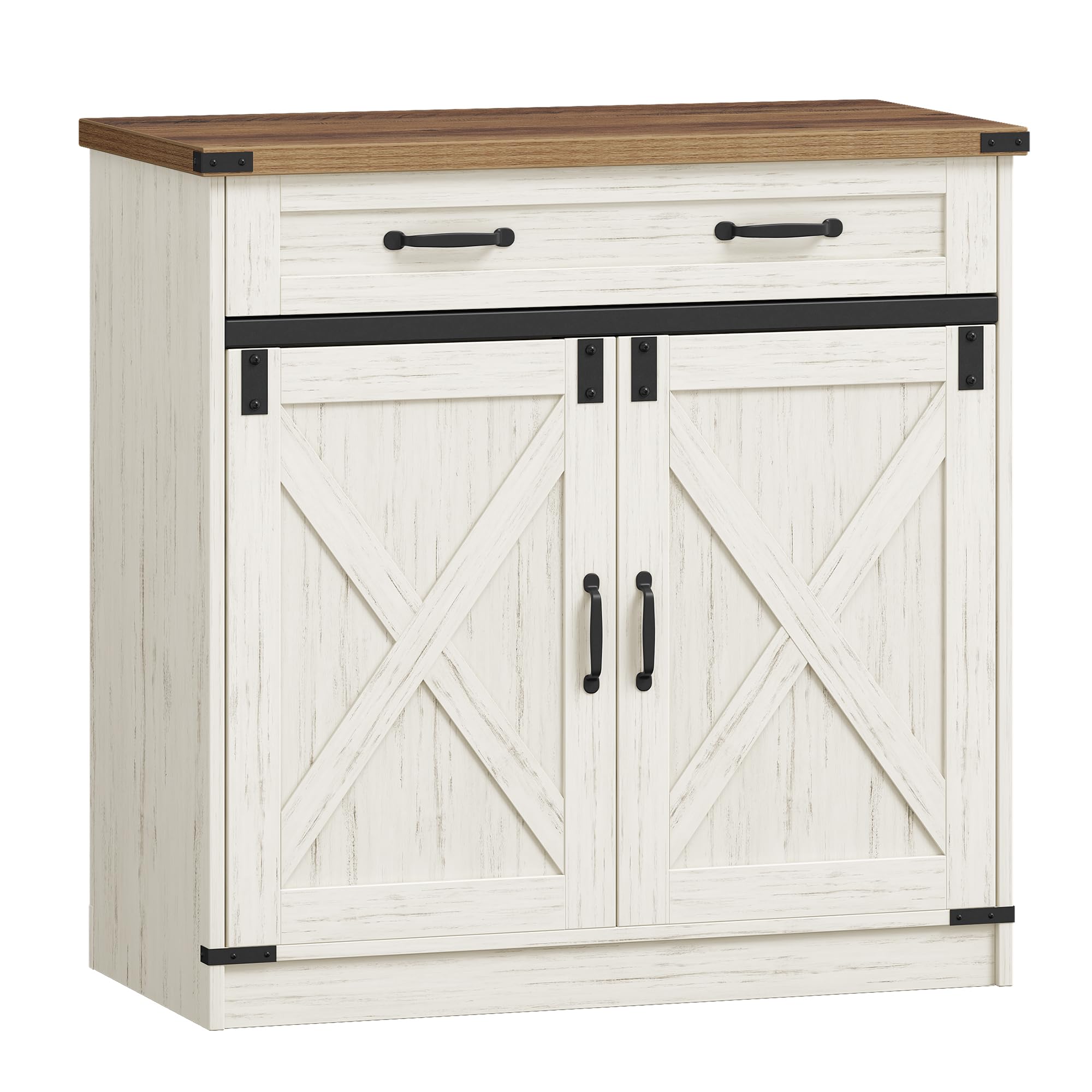 Hzuaneri Meuble Cuisine, Buffet à 1 Tiroir, Meuble de Rangement à 2 Portes, Étagères Réglables, Style Cottage, Cuisine, Salon, 40 x 80 x 80 cm, Blanc Rustique et Marron Miel, SC84814X