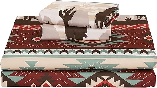 Vista 72 de Chezmoi Collection Juego de sábanas de 4 piezas tamaño King, color blanco, gris, negro, oso pardo, lobos, alces, pino, montaña, estampado, Estampado