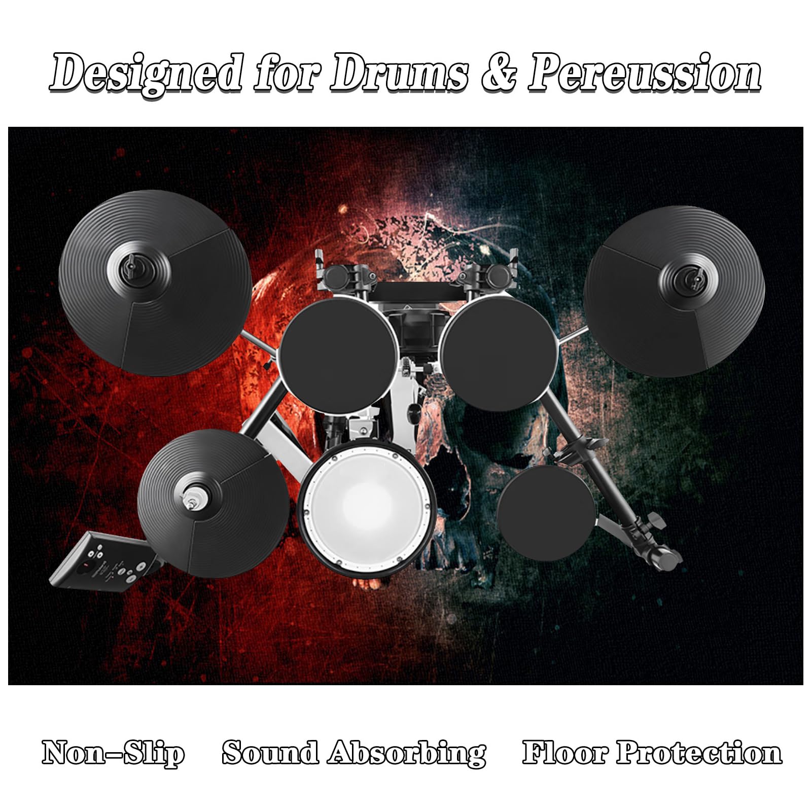 Schallschutz Teppich Rutschfeste Unterseite Drumset Zubehör Trommel Teppiche für Drum Kits Bass Drum Snare Drum und andere Instrumente Teppich 200 x 170 cm Drum Teppich Dicht gewebte Oberfläche mit