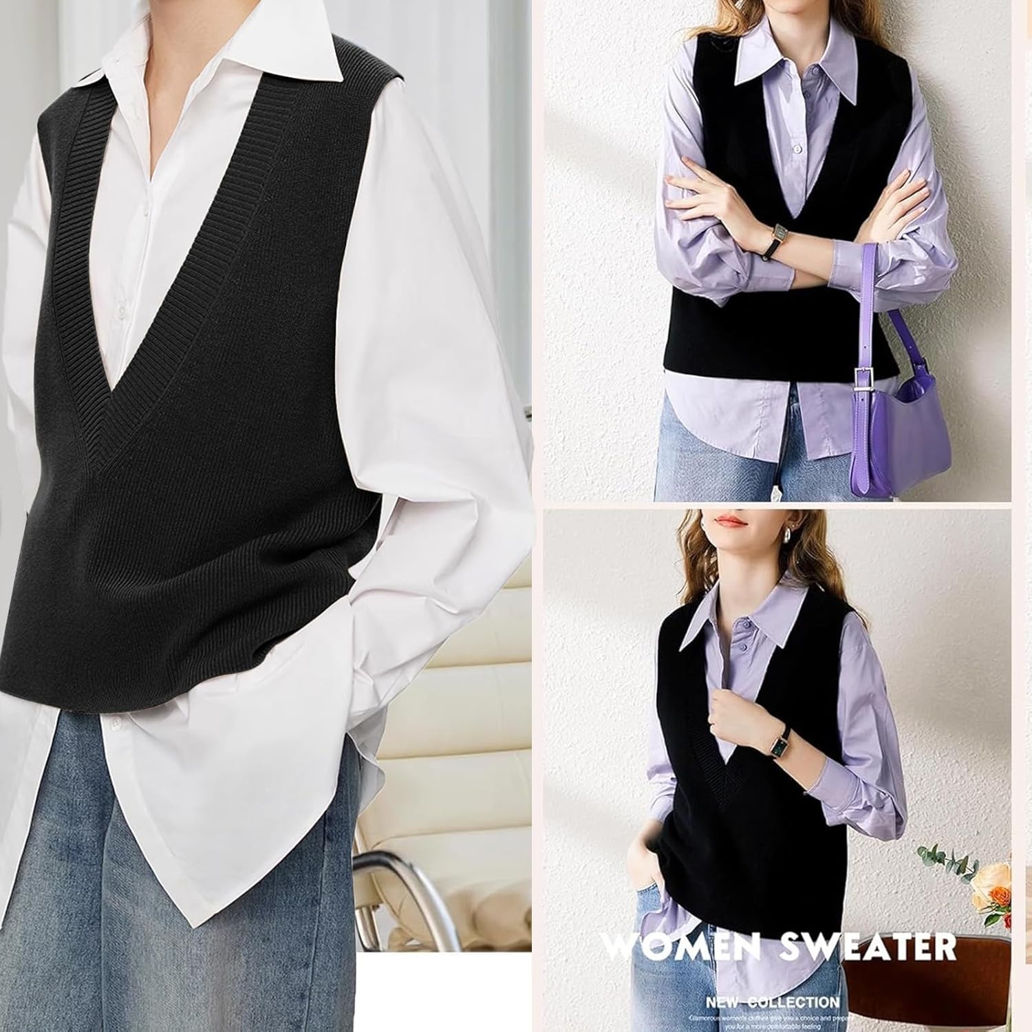 ZUEVI Women's Sweater Vest V Neck Sleeveless Pullover Knitwear Tops Casual Trendy Solid Crop Knitted Sweaters Vests - Image 6