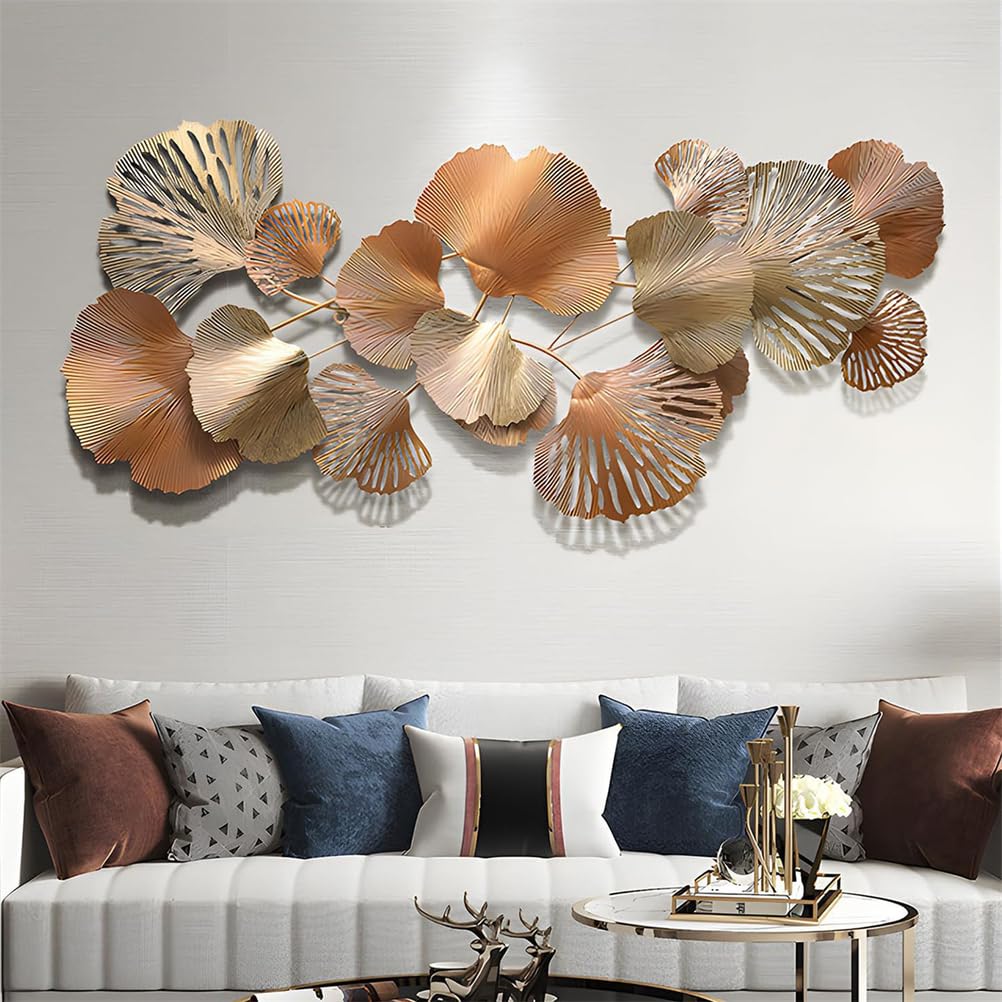 Decorazione da Parete in Metallo con Foglia di Ginkgo, Grande Arte da Parete in Metallo per Soggiorno, Decorazione da Parete Moderna 3D, sculture da Parete per la casa, per Interni ed Esterni