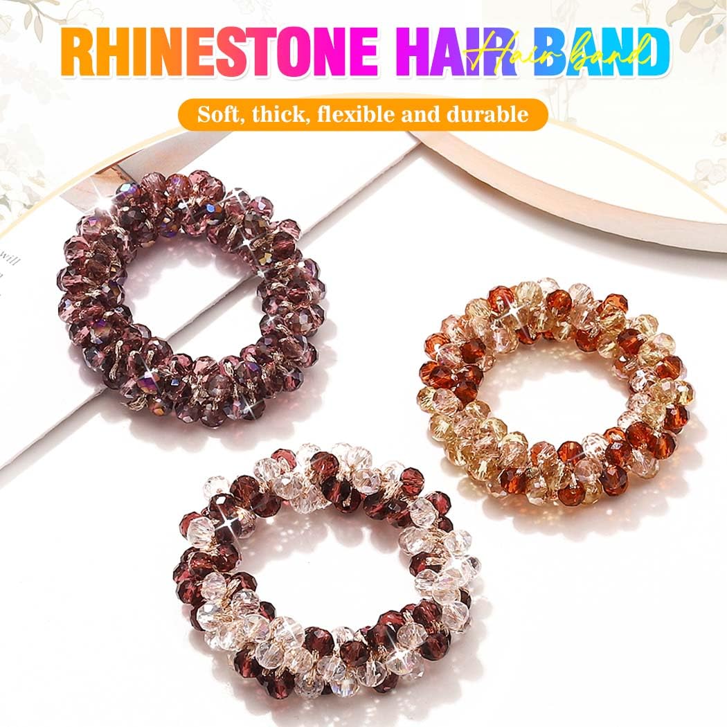 Reaky Rhinestone Hair Ties Fancy Ponytail Holders Beaded Hair Scrunchies Sparkly Hair Accessories for Women - Image 2