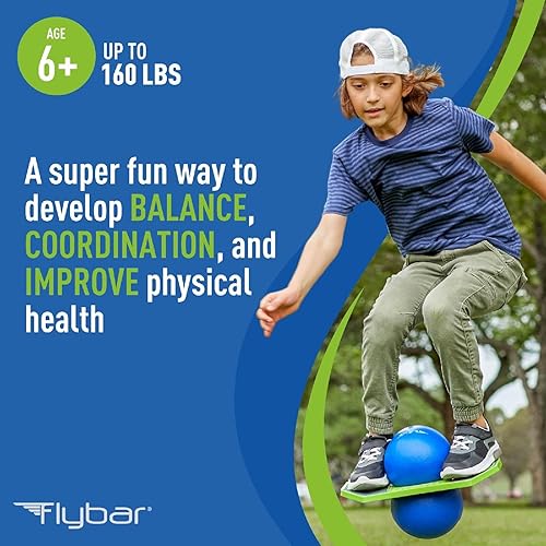 Miniatura 6 de Flybar Pogo - Pelota de truco para niños, tabla de rebote de equilibrio con cubierta antideslizante, bomba incluida, juguetes para interiores y