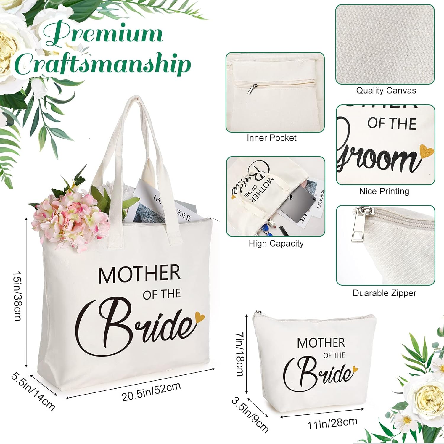 Aoriher 4 Pcs Mother of The Groom Mother of The Bride Canvas Tote Bags with Makeup Bags Mom Gift for Wedding Engagement Announcement Party Appreciation Gifts for Future Mother in Law - Image 4