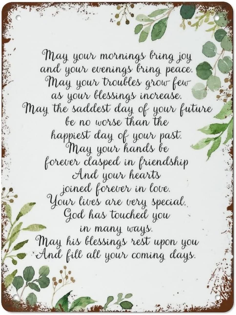 Pibonto Wall Art Tin Sign Irish Marriage Blessing Quote May Your Mornings Bring Joy Wedding Gift Home Decor Poster Print Vintage Metal Tin Sign For Home Coffee 5.5X8 Inch