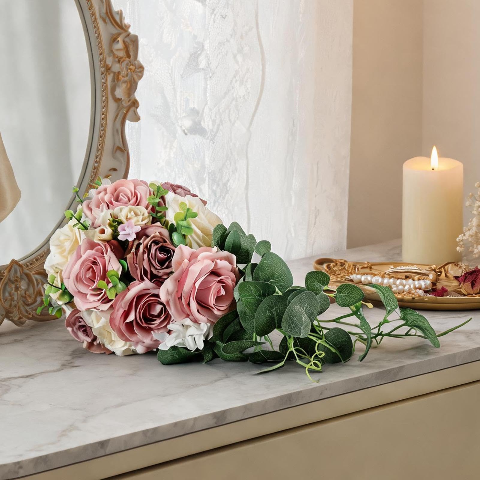 Generico Bouquet per la Sposa A Cascata Artificiali in Stile Boho Rustico
