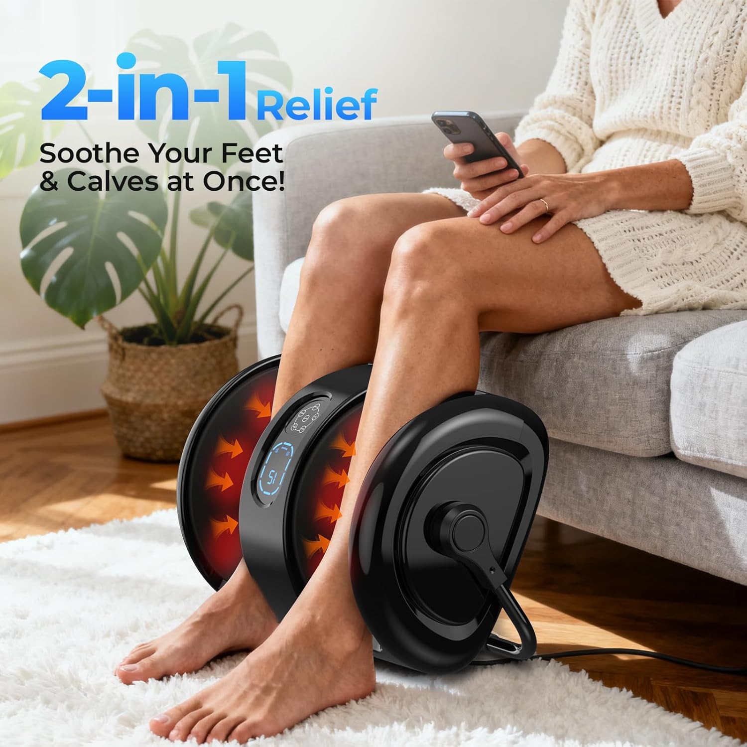 Shiatsu Foot and Calf Massager with Heat – Massage Calf/Feet/Leg/Ankle with 3 Speeds and 3 Modes, Deep Kneading, Remote Control, Auto Timer, Machine-Washable Cover, Gift for Men/Women/Birthday